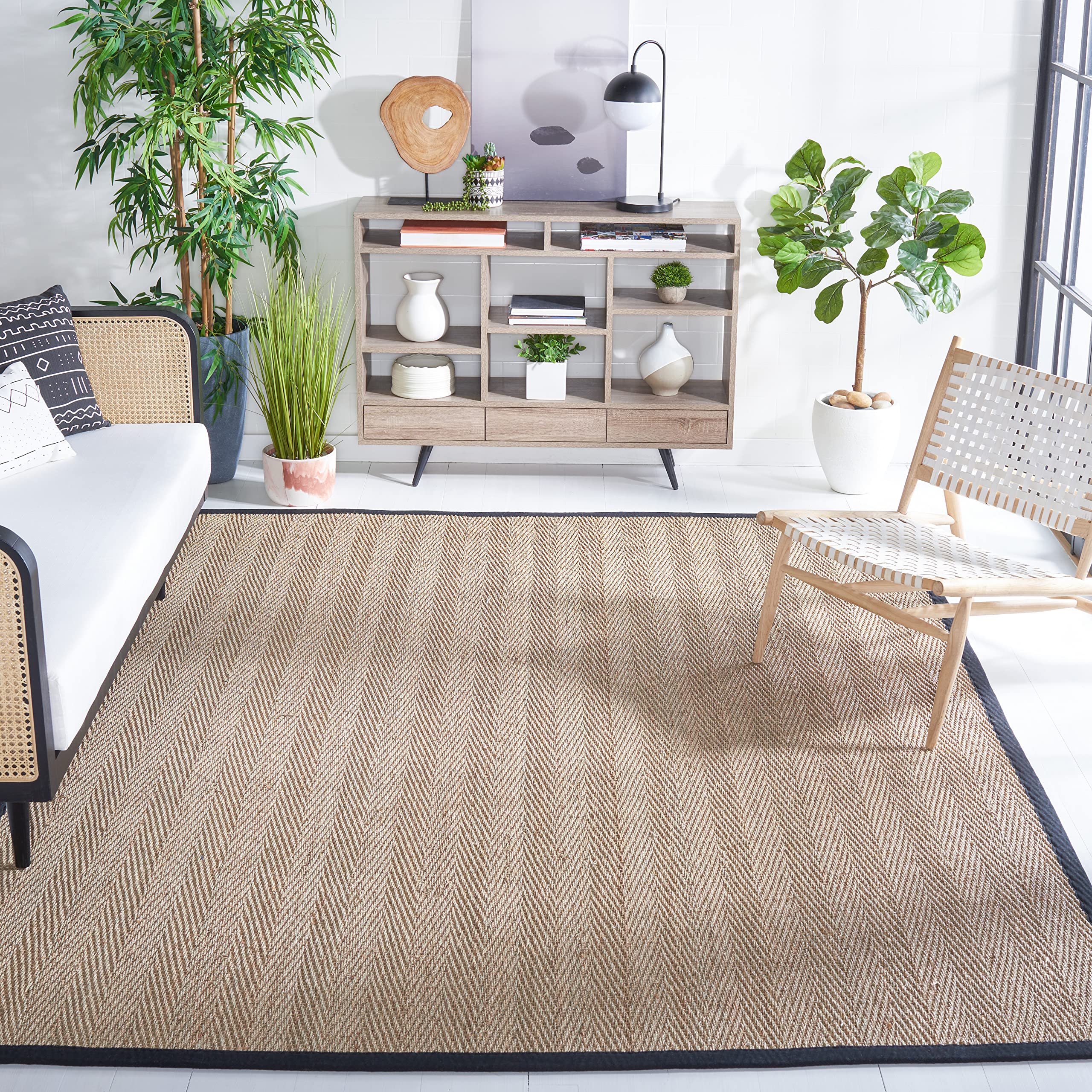 Safavieh Natural Fiber Collection Area Rug - 10 x 14, Natural & Black, Border Herringbone Seagrass Design, Easy Care, Ideal fo