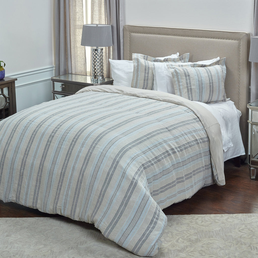 Rizzy Home | Bt4229 | Duvet | 114"X98" Gray/Blue/Neutral Stripe