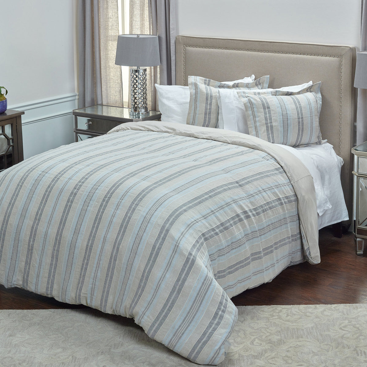 Rizzy Home | Bt4229 | Duvet | 114&quot;X98&quot; Gray/Blue/Neutral Stripe