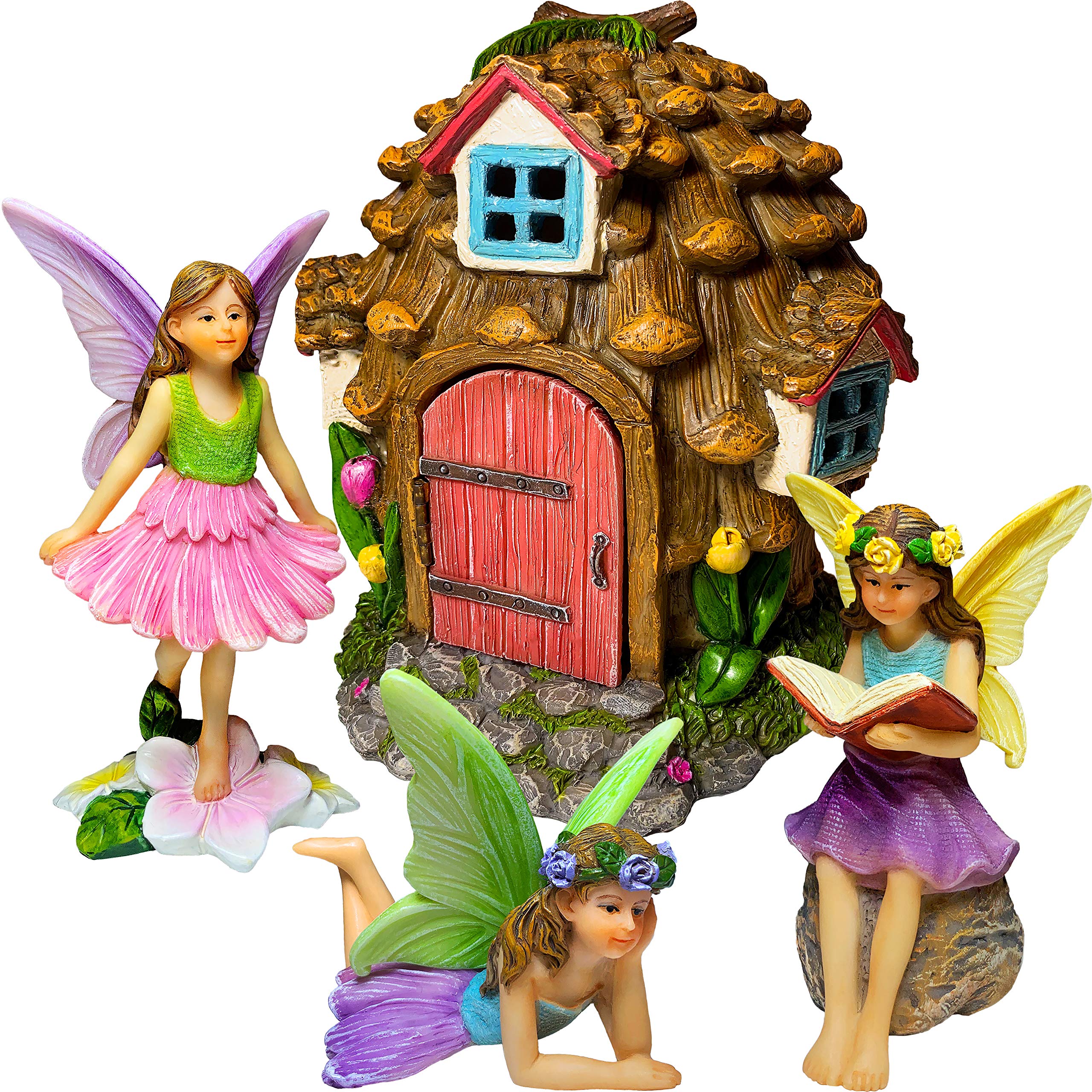 Mood Lab Fairy Garden - Pinecone Fairy House Kit Of 4 Pcs - Miniature Figurines & Accessories Set - Outdoor Or House Decor