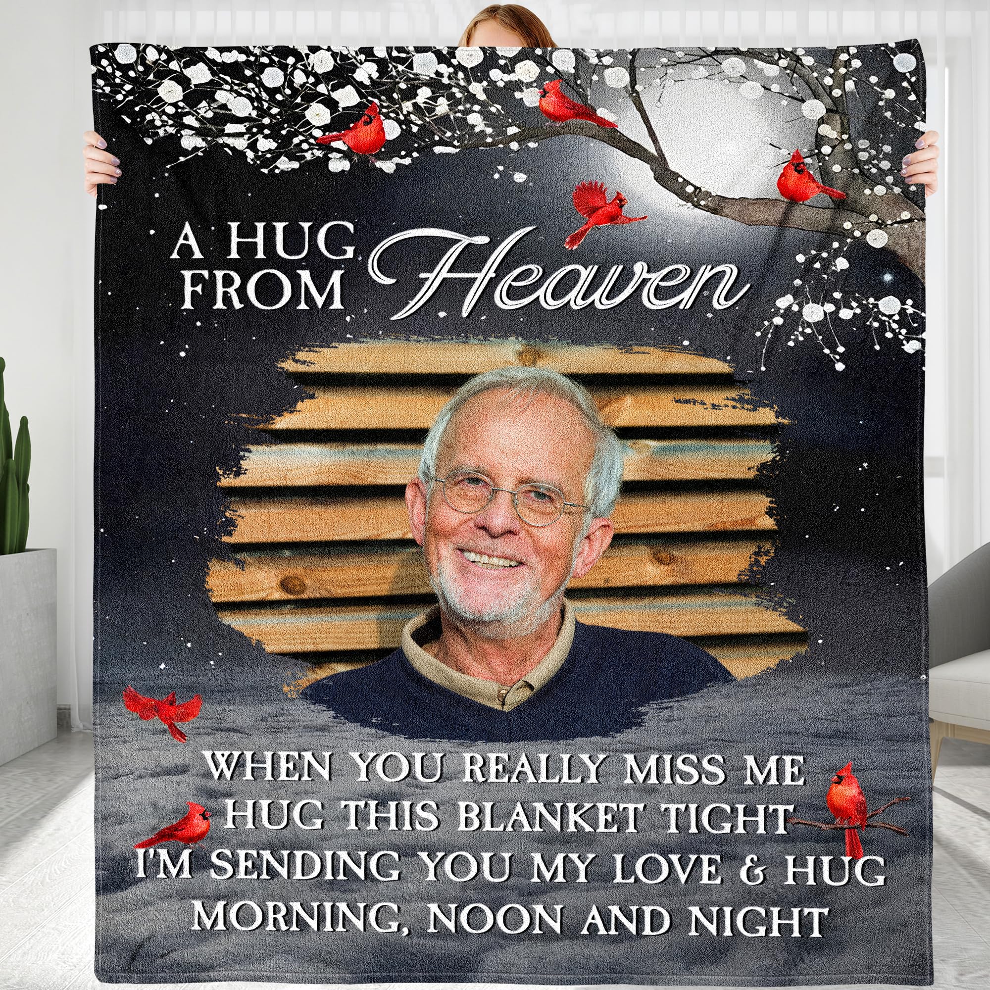 Keraoo Personalized Custom Photo Memorial Blanket, Sending Hugs From Heaven, Memorial Gift For Family Members, Mom, Dad, Brother