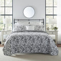Laura Ashley Quilts Cotton Reversible Bedding With Matching Shams, Floral Home Decor For All Seasons, King, Amberley Black/White