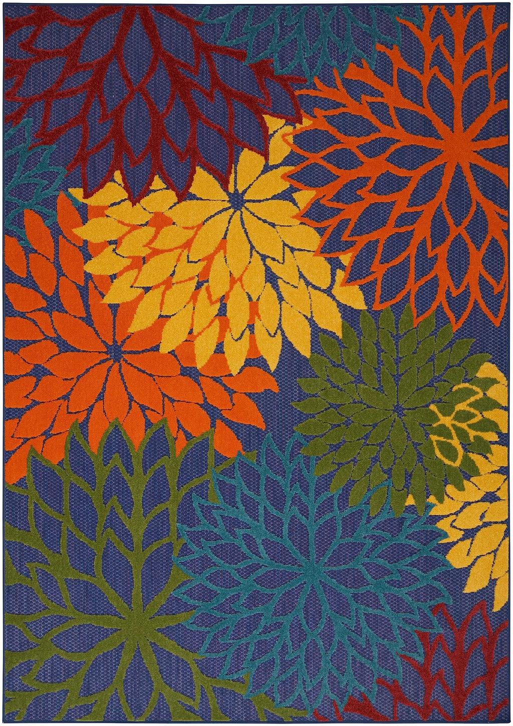 Nourison Aloha Indoor-Outdoor Navy Multicolor 3'6' X 5'6' Area Rug, Easy Cleaning, Non Shedding, Bed Room, Living Room, Dining Room, Backyard, Deck, Patio (4X6)