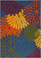 Nourison Aloha Indoor-Outdoor Navy Multicolor 3'6' X 5'6' Area Rug, Easy Cleaning, Non Shedding, Bed Room, Living Room, Dining Room, Backyard, Deck, Patio (4X6)