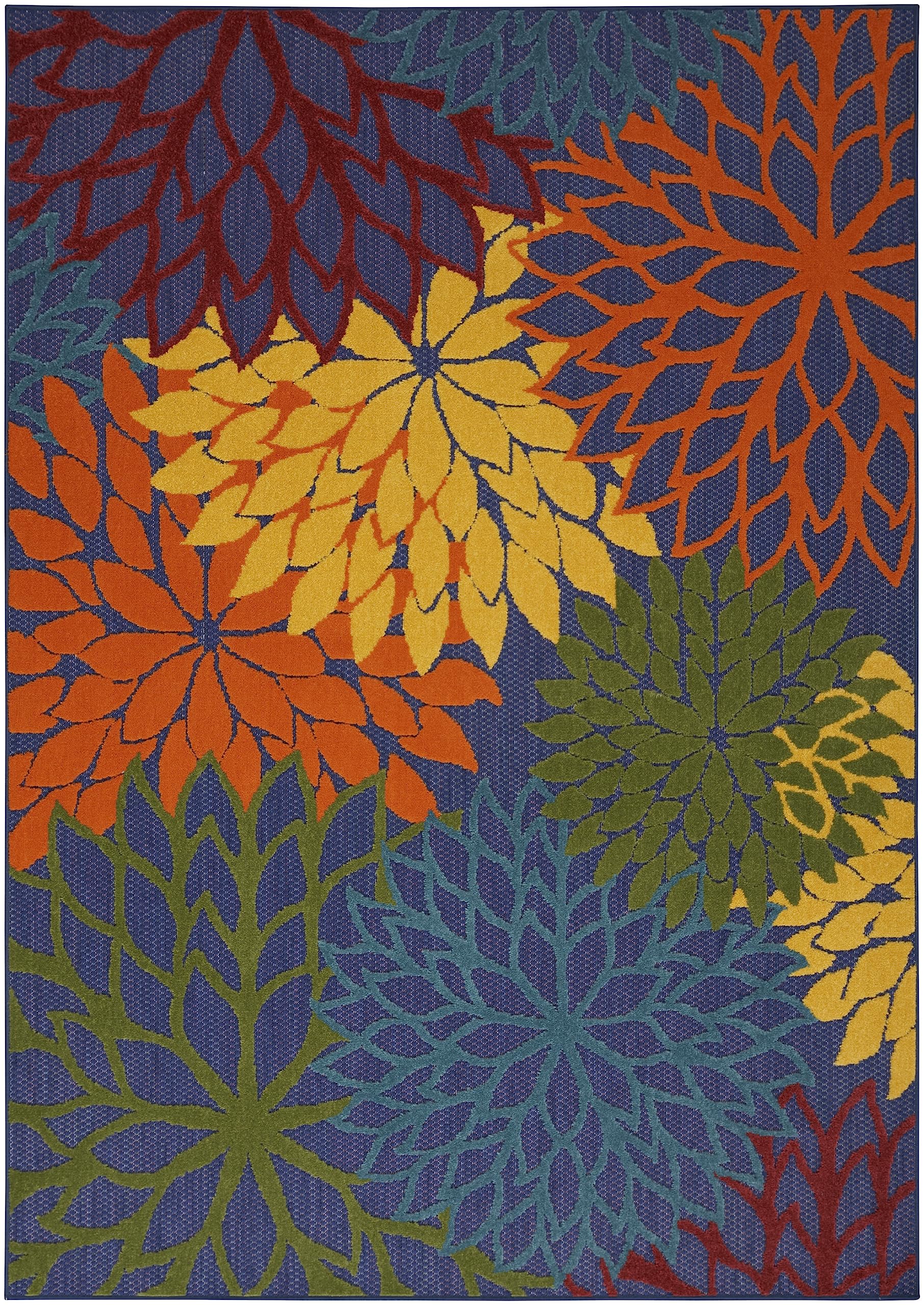 Nourison Aloha Indoor-Outdoor Navy Multicolor 3'6' X 5'6' Area Rug, Easy Cleaning, Non Shedding, Bed Room, Living Room, Dining Room, Backyard, Deck, Patio (4X6)