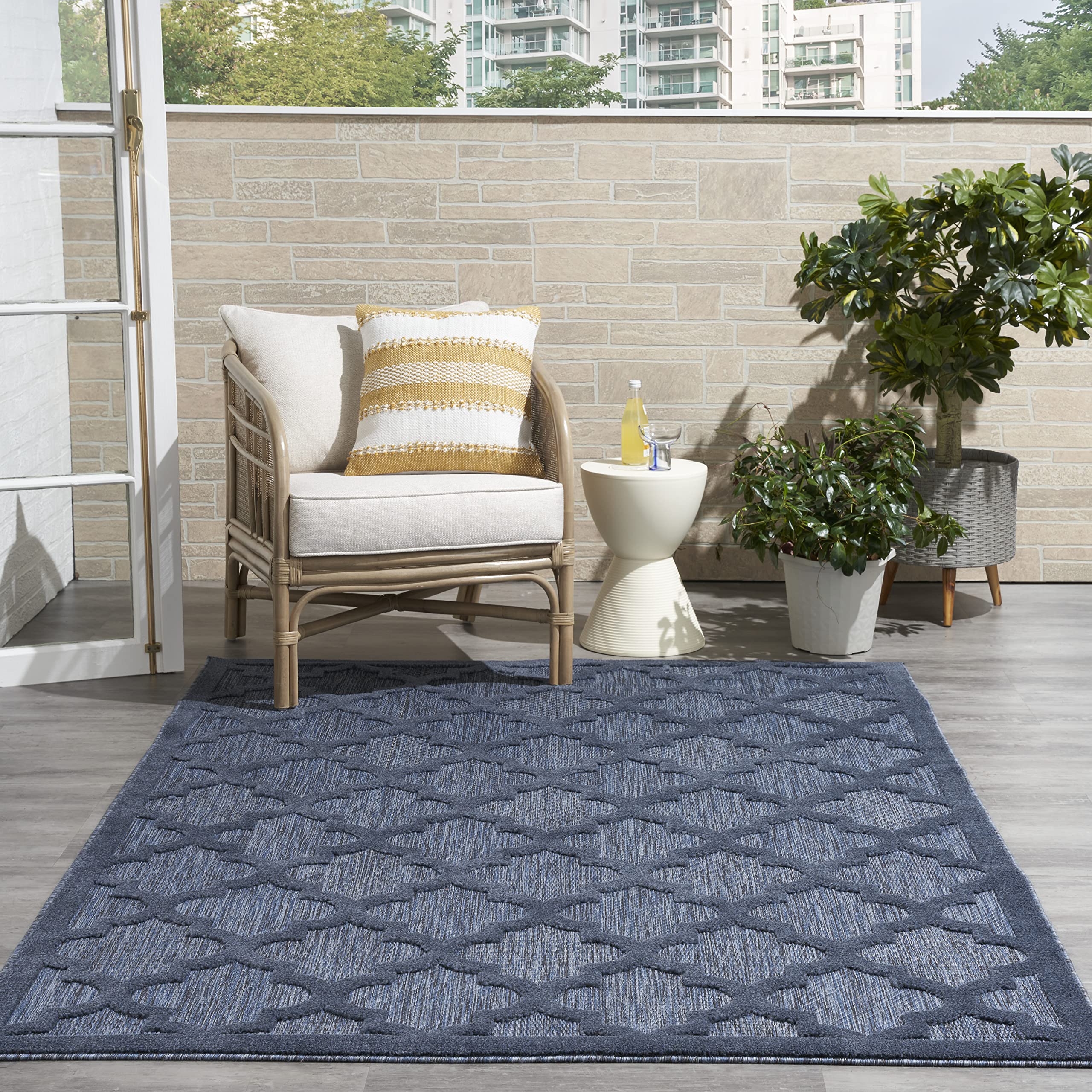 Nourison Easy Care Moroccan Navy Blue 5' X 7' Area -Rug, Trellis, Easy -Cleaning, Non Shedding, Bed Room, Living Room, Dining Room, Backyard, Deck, Patio (5X7)