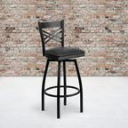Flash Furniture Hercules "X" Back Metal Barstool, Upholstered Armless Chair, Black Vinyl/Black Metal, Model XU-6F8B-XSWVL-BLKV-GG,