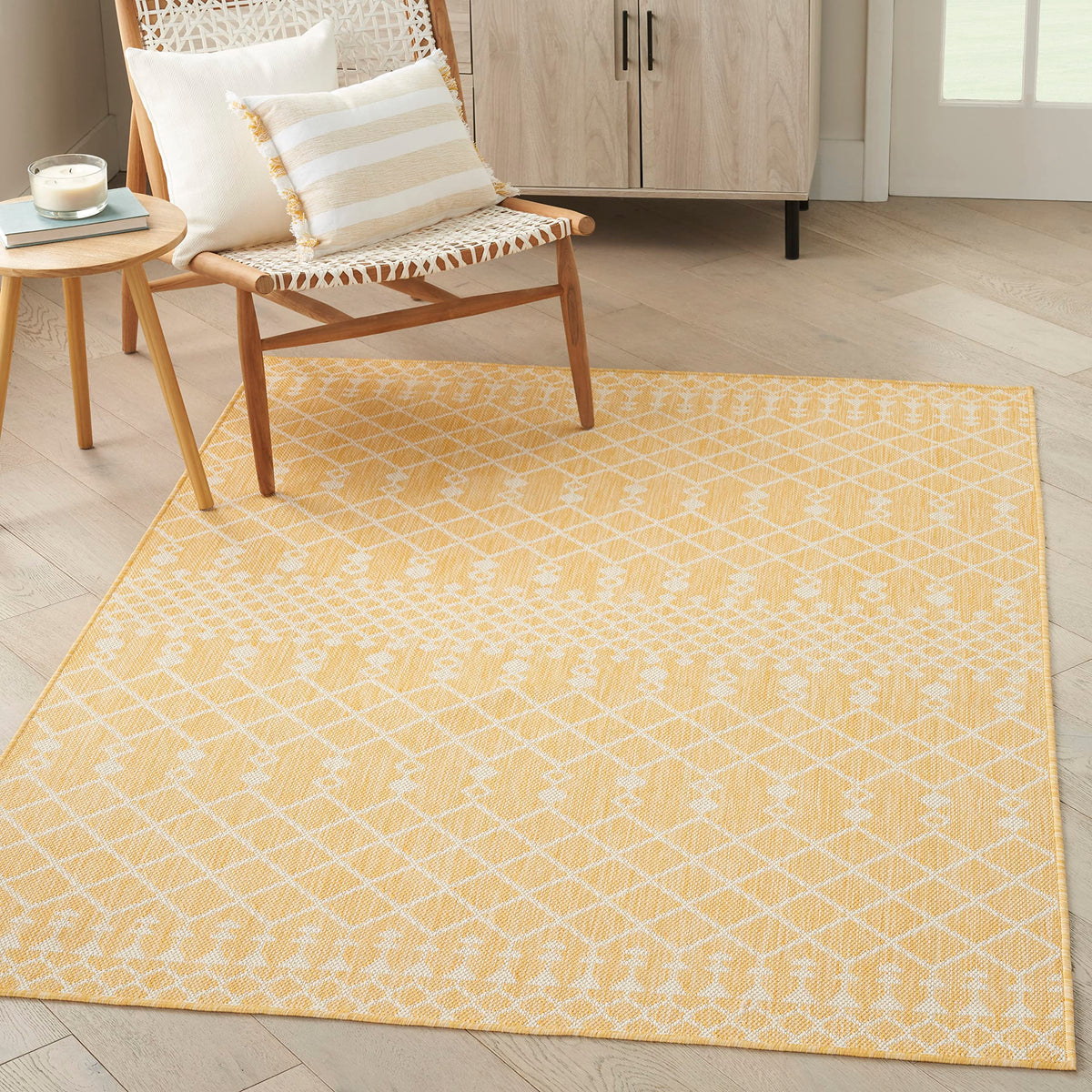 Nourison Positano Indoor/Outdoor Yellow 4' X 6' Area Rug, Easy Cleaning, Non Shedding, Bed Room, Living Room, Dining Room, Deck, Backyard, Patio (4X6)