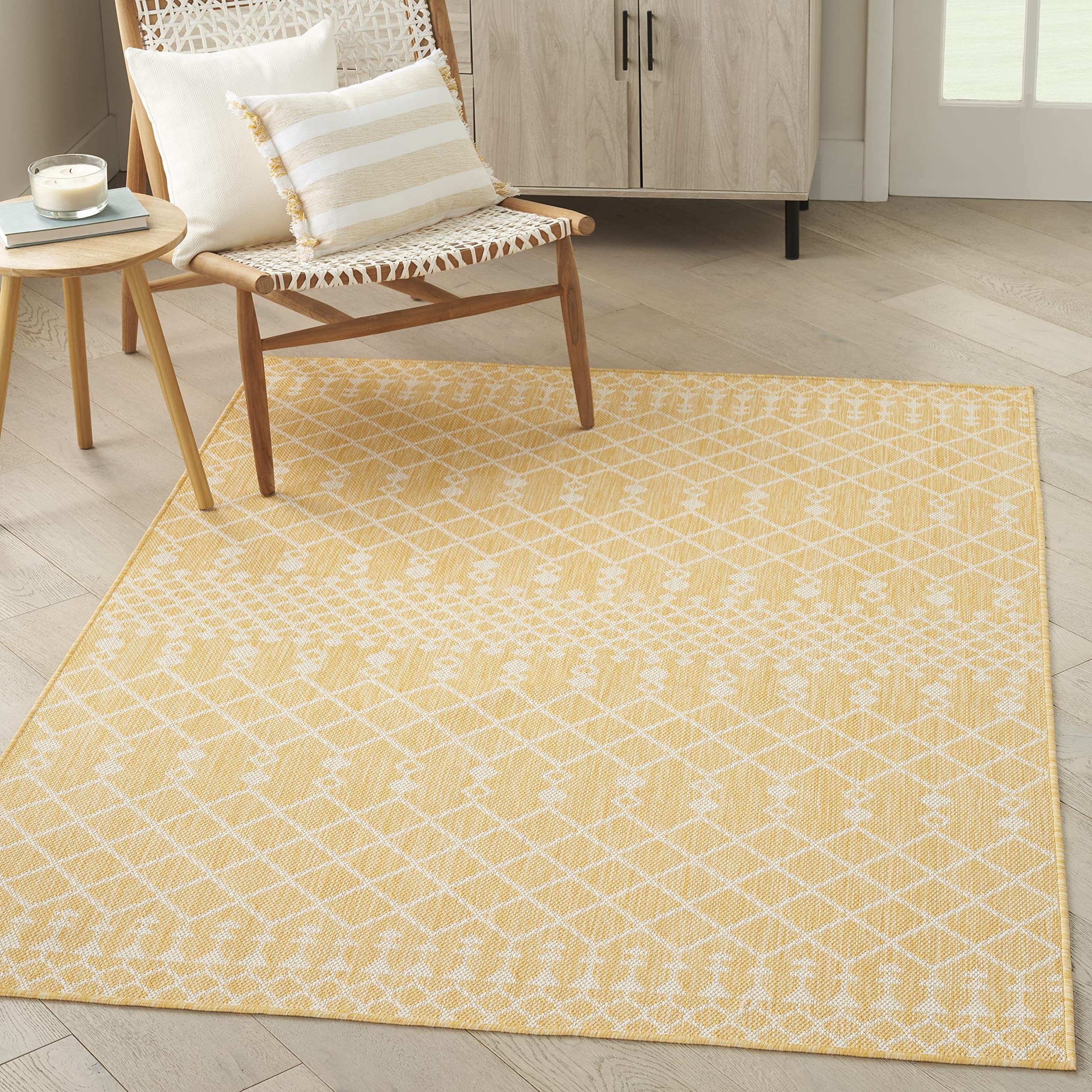 Nourison Positano Indoor/Outdoor Yellow 6' X 9' Area Rug, Easy Cleaning, Non Shedding, Bed Room, Living Room, Dining Room, Deck, Backyard, Patio (6X9)