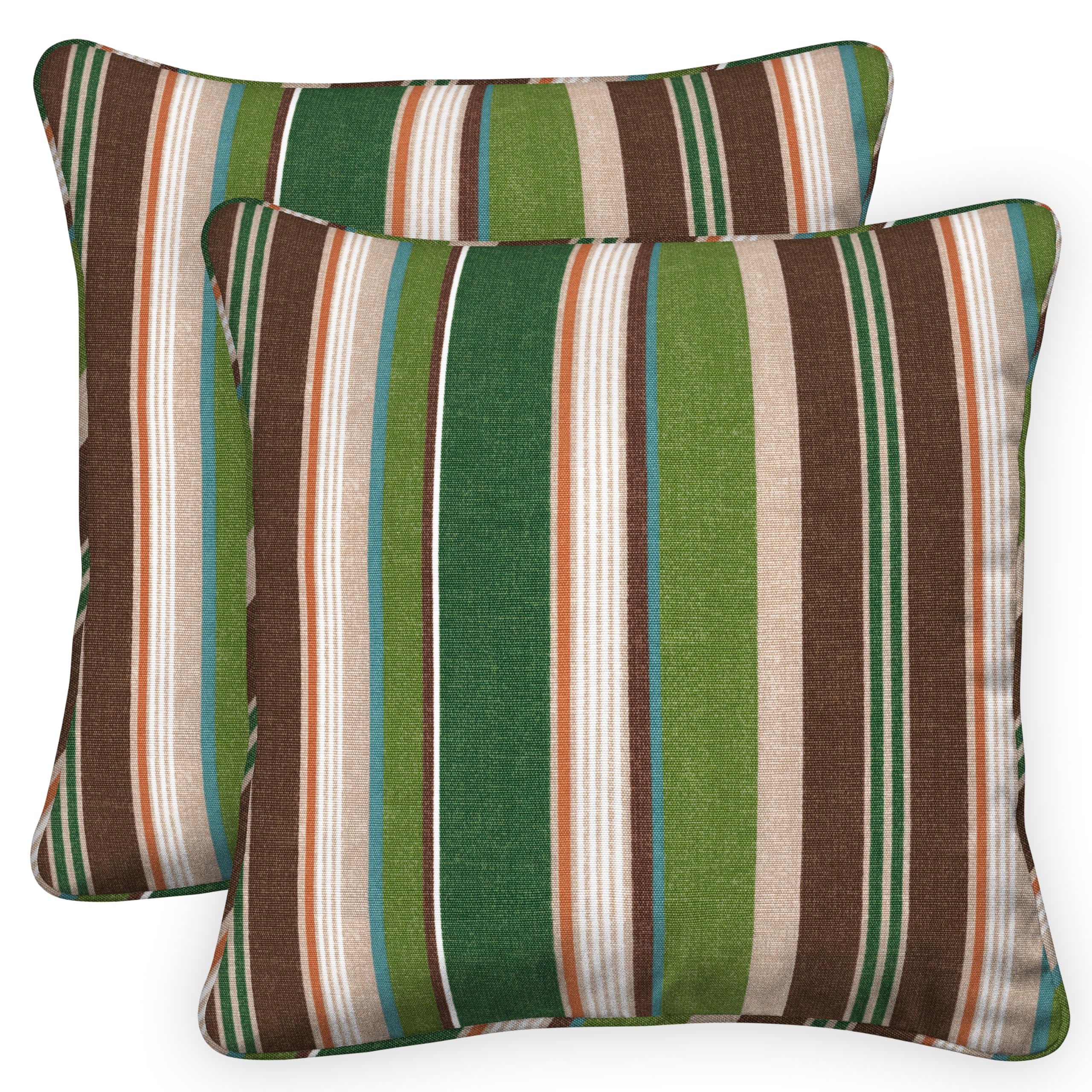 Honeycomb Outdoor Square Toss Pillow Cover Set, 18' W X 18' L, Stripe Pine Green Slipcover