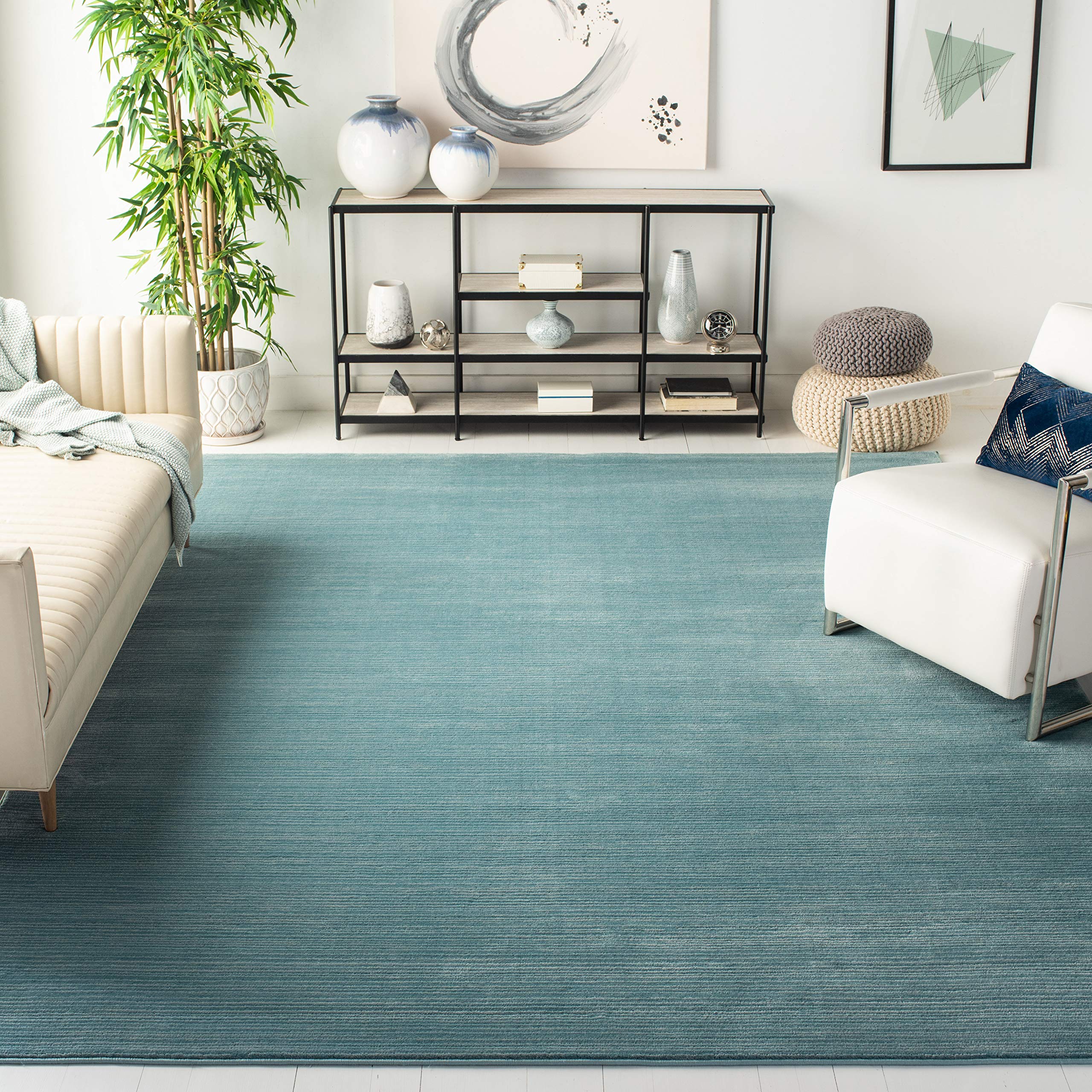 SAFAVIEH Vision Collection 67 Square Aqua VSN606B Modern Ombre Tonal Chic Non-Shedding Living Room Bedroom Dining Home Office A