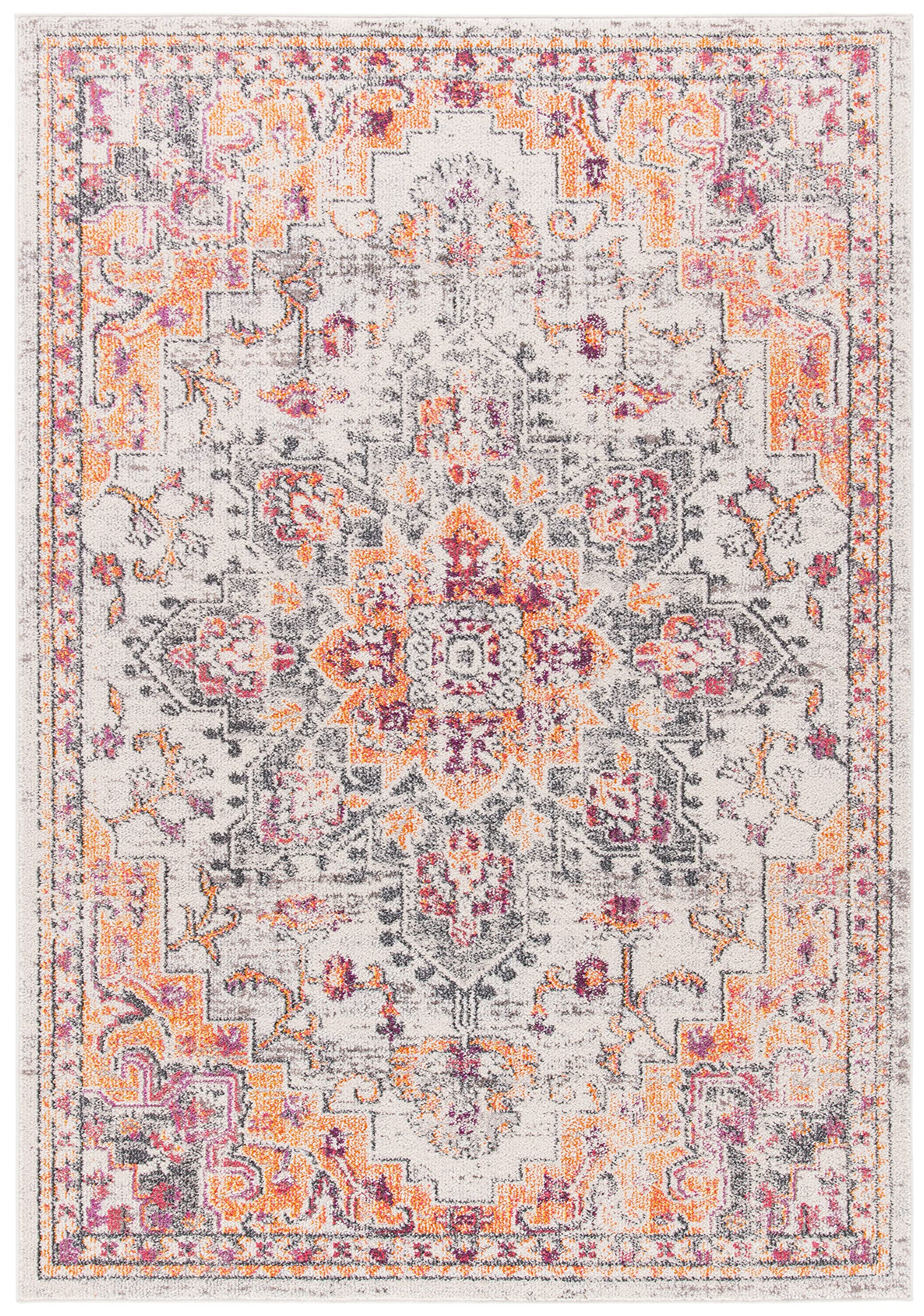 SAFAVIEH Madison Collection Accent Rug - 22 x 4, Beige & Orange, Medallion Distressed Design, Non-Shedding & Easy Care, Ideal 