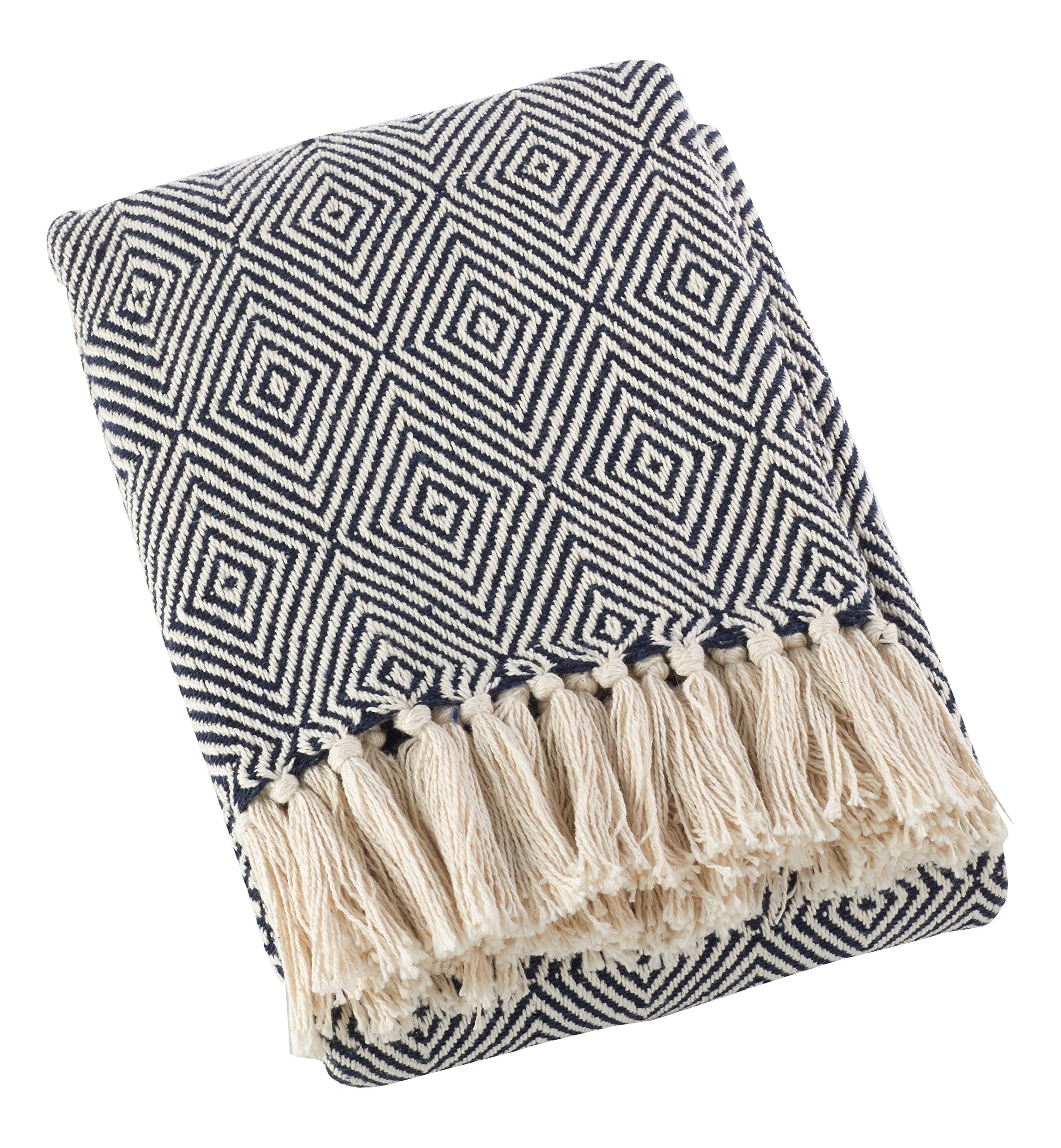 Saro Lifestyle Th258.Nb5060 Sevan Collection Soft Cotton Diamond Weave Throw Blanket, Navy Blue, 50'X60'