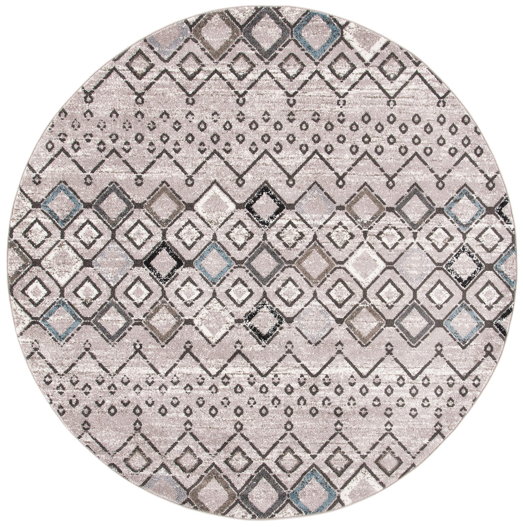 Safavieh Amsterdam Collection 3' Round Light Grey / Brown Ams108F Moroccan Boho Non-Shedding Dining Room Entryway Foyer Living R