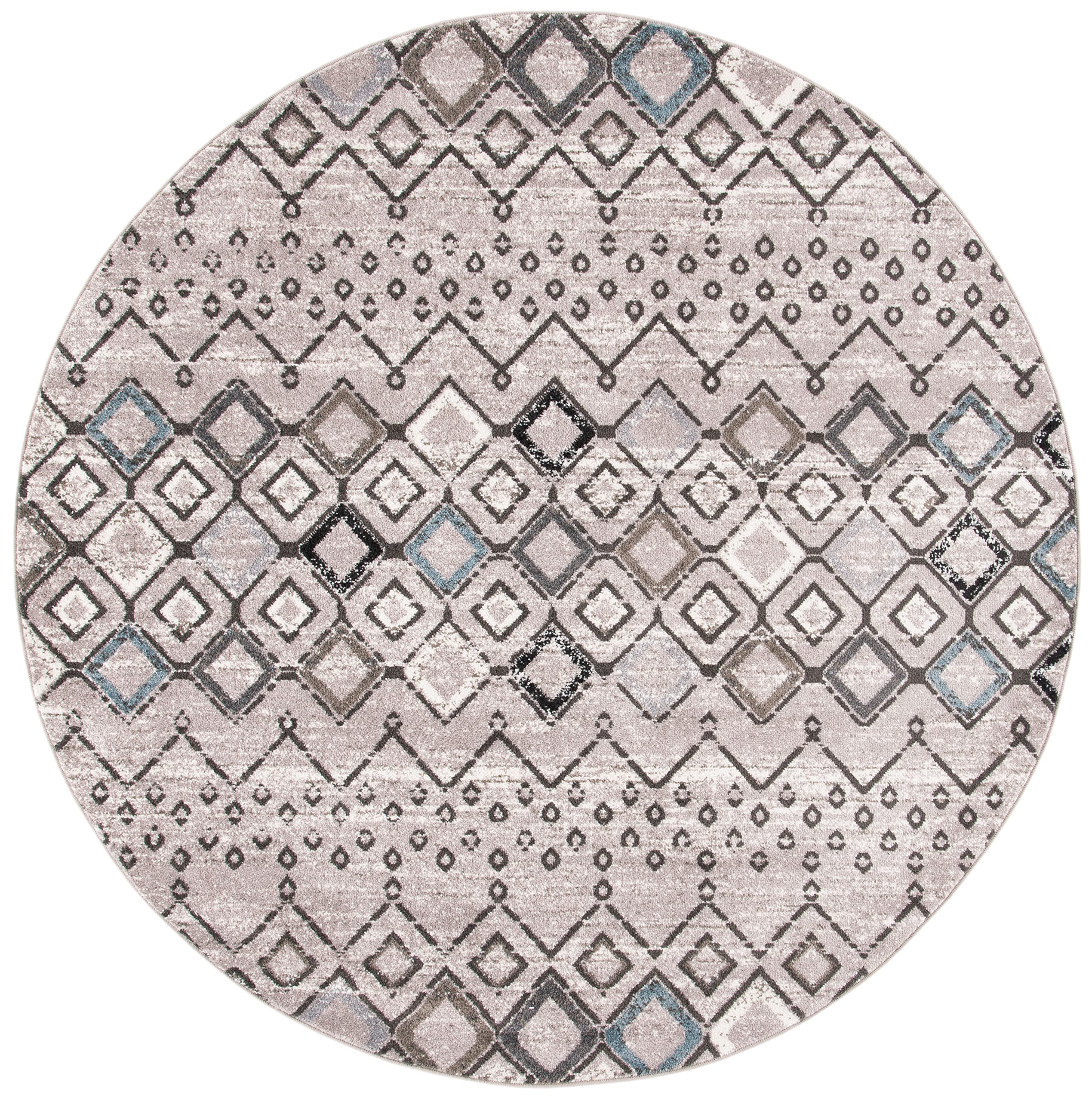 Safavieh Amsterdam Collection 3' Round Light Grey / Brown Ams108F Moroccan Boho Non-Shedding Dining Room Entryway Foyer Living R