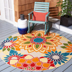 Safavieh Cabana Collection 6'7' Round Ivory/Orange Cbn328A Floral Indoor/ Outdoor Non-Shedding Easy-Cleaning Patio Backyard Dec