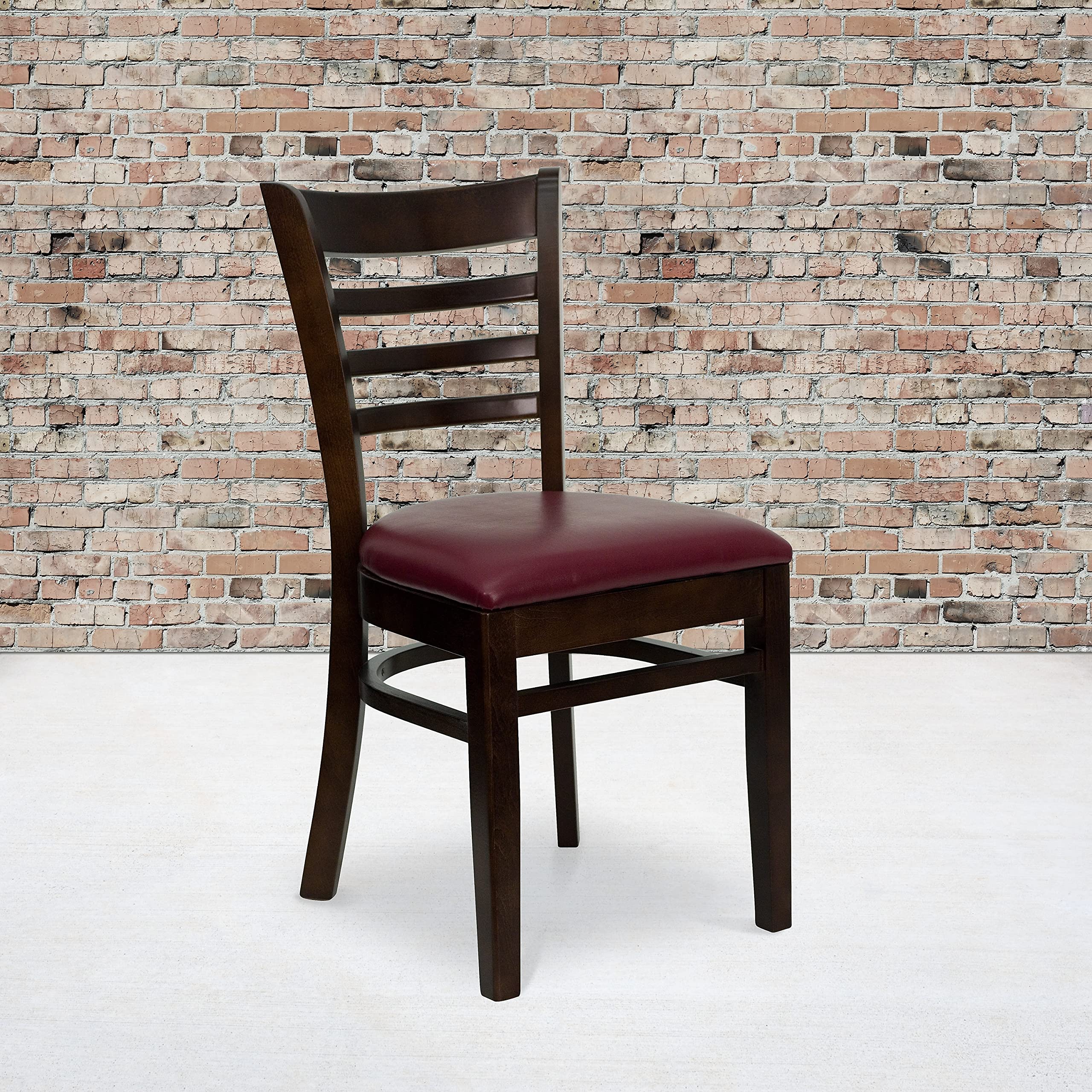 Flash Furniture HERCULES Series Ladder Back Walnut Wood Restaurant Chair - Burgundy Vinyl Seat
