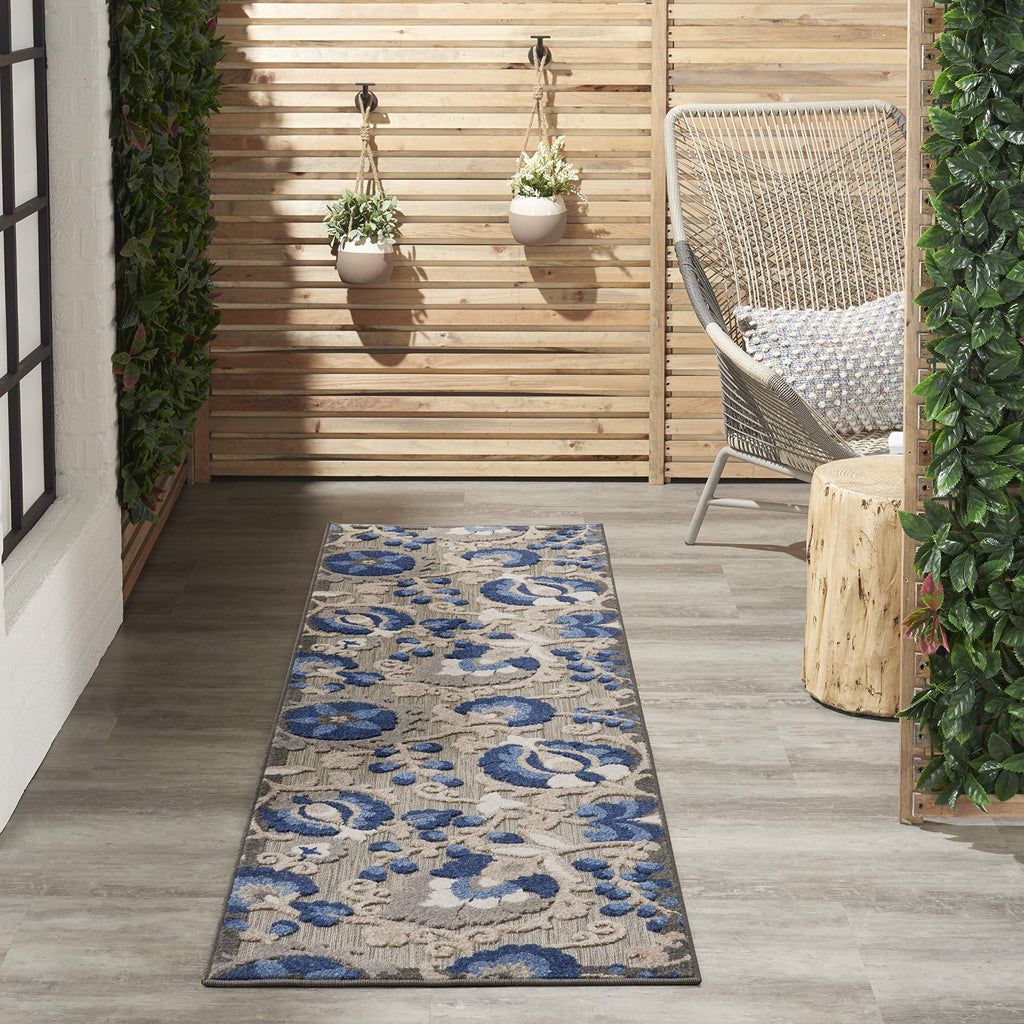 Nourison Aloha Indoor/Outdoor Natural/Blue 2' X 6' Area Rug, Easy Cleaning, Non Shedding, Bed Room, Living Room, Dining Room, Backyard, Deck, Patio (2X6)
