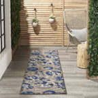 Nourison Aloha Indoor/Outdoor Natural/Blue 2' X 6' Area Rug, Easy Cleaning, Non Shedding, Bed Room, Living Room, Dining Room, Backyard, Deck, Patio (2X6)