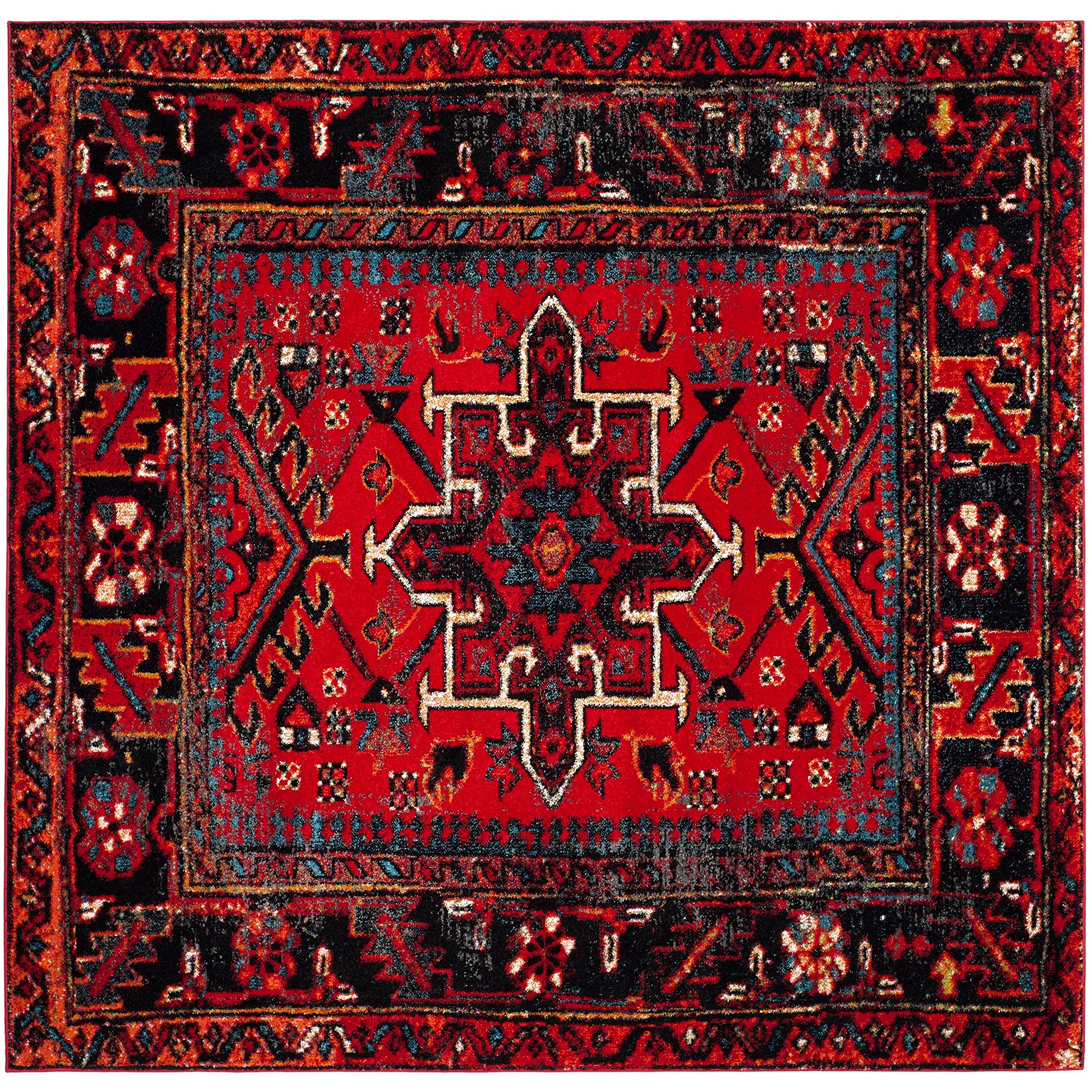 SAFAVIEH Vintage Hamadan Collection Area Rug - 4 Square, Red & Multi, Oriental Traditional Persian Design, Non-Shedding & Easy 