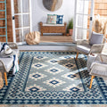 Safavieh Veranda Collection Area Rug - 9' X 12', Ivory & Blue, Boho Design, Non-Shedding & Easy Care, Indoor/Outdoor & Washable-