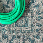 Jonathan Y Smb105C-5R Estrella Bohemian Medallion Textured Weave Indoor Outdoor Area-Rug Coastal Bohemian Rustic Glam Easy-Cleaning Bedroom Kitchen Backyard Patio Non Shedding, 5' Round, Teal/Gray