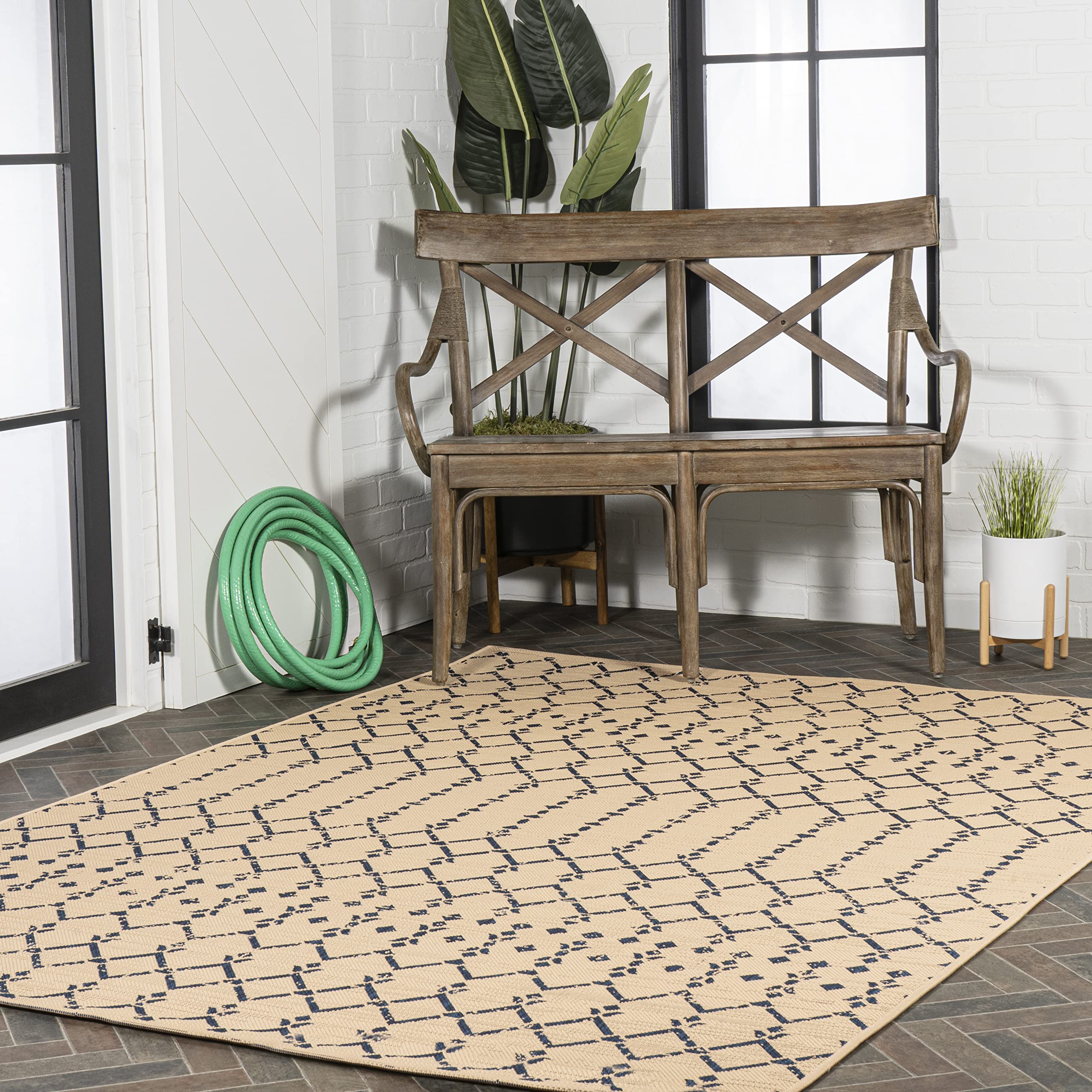 Jonathan Y Smb108H-4 Ourika Moroccan Geometric Textured Weave Indoor Outdoor -Area Rug, Coastal, Traditional, Transitional Easy-