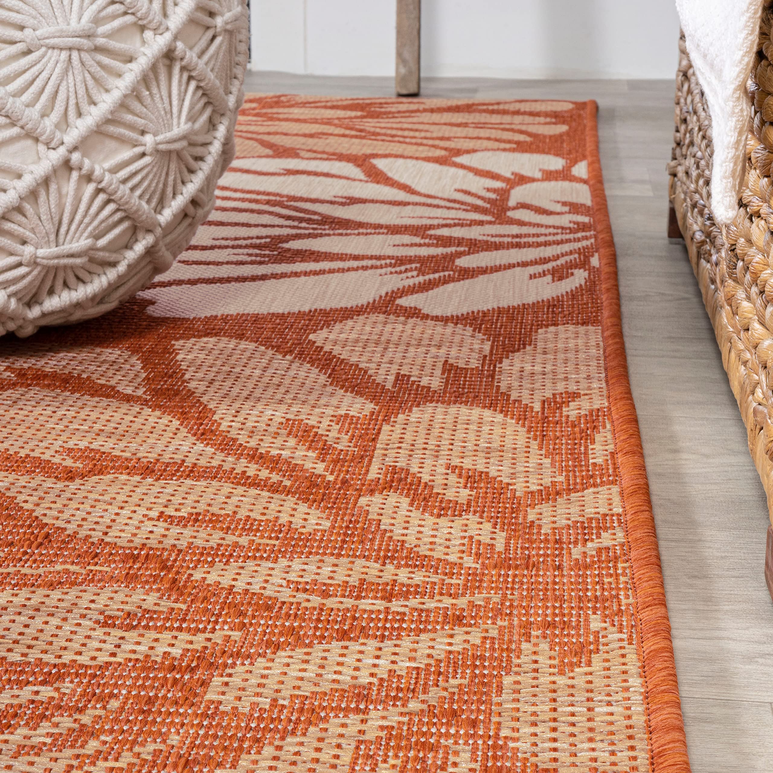 Jonathan Y Smb110E-8 Zinnia Modern Floral Textured Weave Indoor Outdoor Area-Rug, Bohemian Coastal Mediterranean Easy-Cleaning,Bedroom,Kitchen,Backyard,Patio,Non Shedding, 8 X 10, Orange/Cream