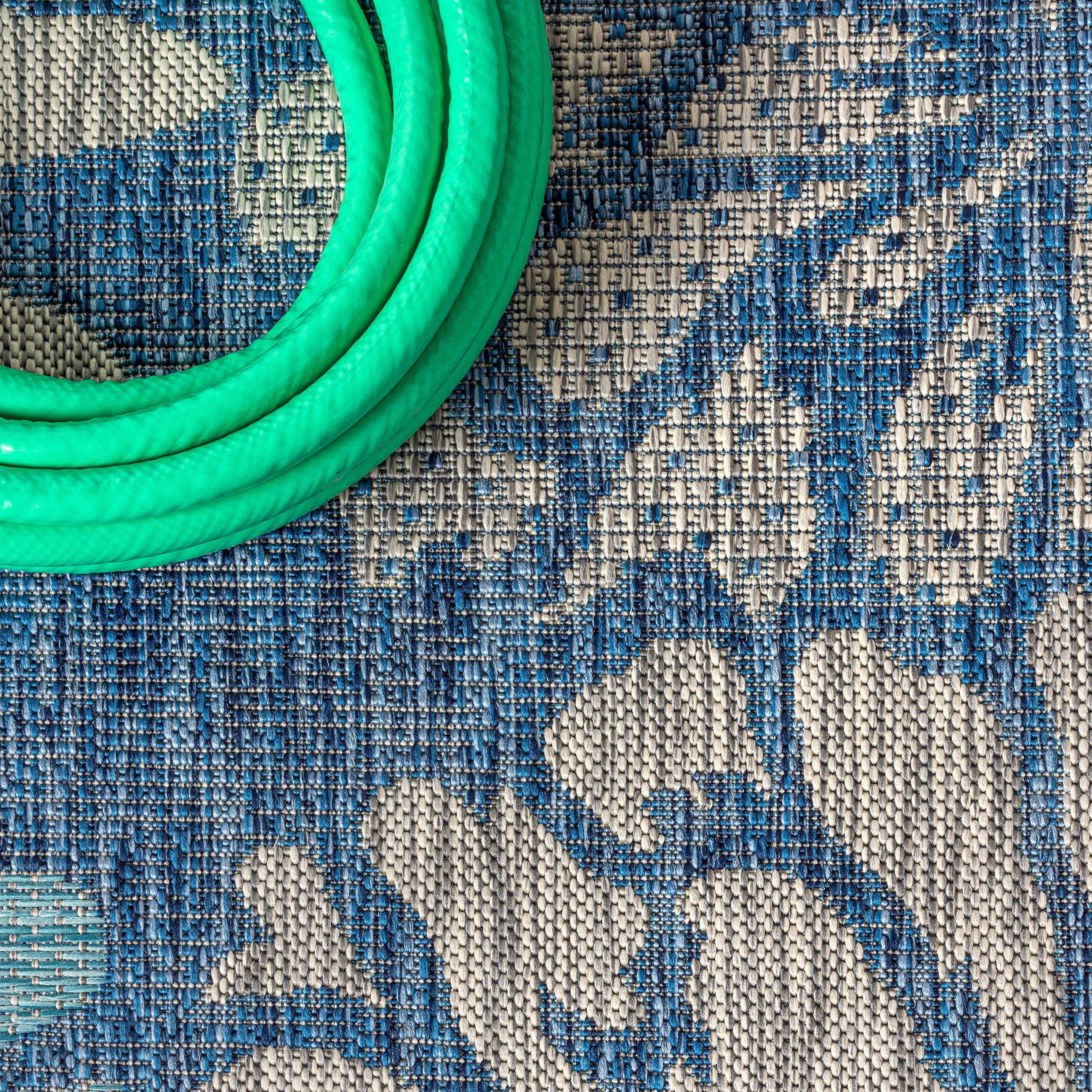 Jonathan Y Smb110C-214 Zinnia Modern Floral Textured Weave Indoor/Outdoor Runner Rug, Bohemian, Coastal, Transitional For Bedroom, Kitchen, Living Room, Easy-Cleaning, Navy/Aqua, 2 Ft. X 14 Ft.