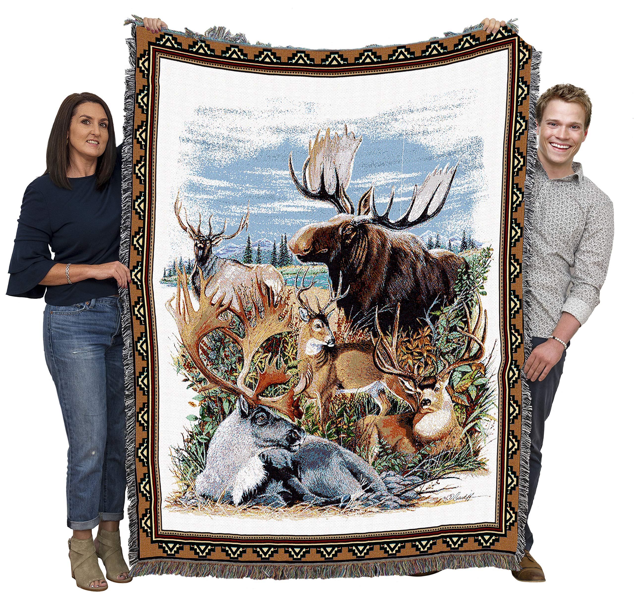 Pure Country Weavers Antlered Animals Blanket By Katie Dobson Cundiff - Wildlife Lodge Cabin Gift Tapestry Throw Woven From Cott