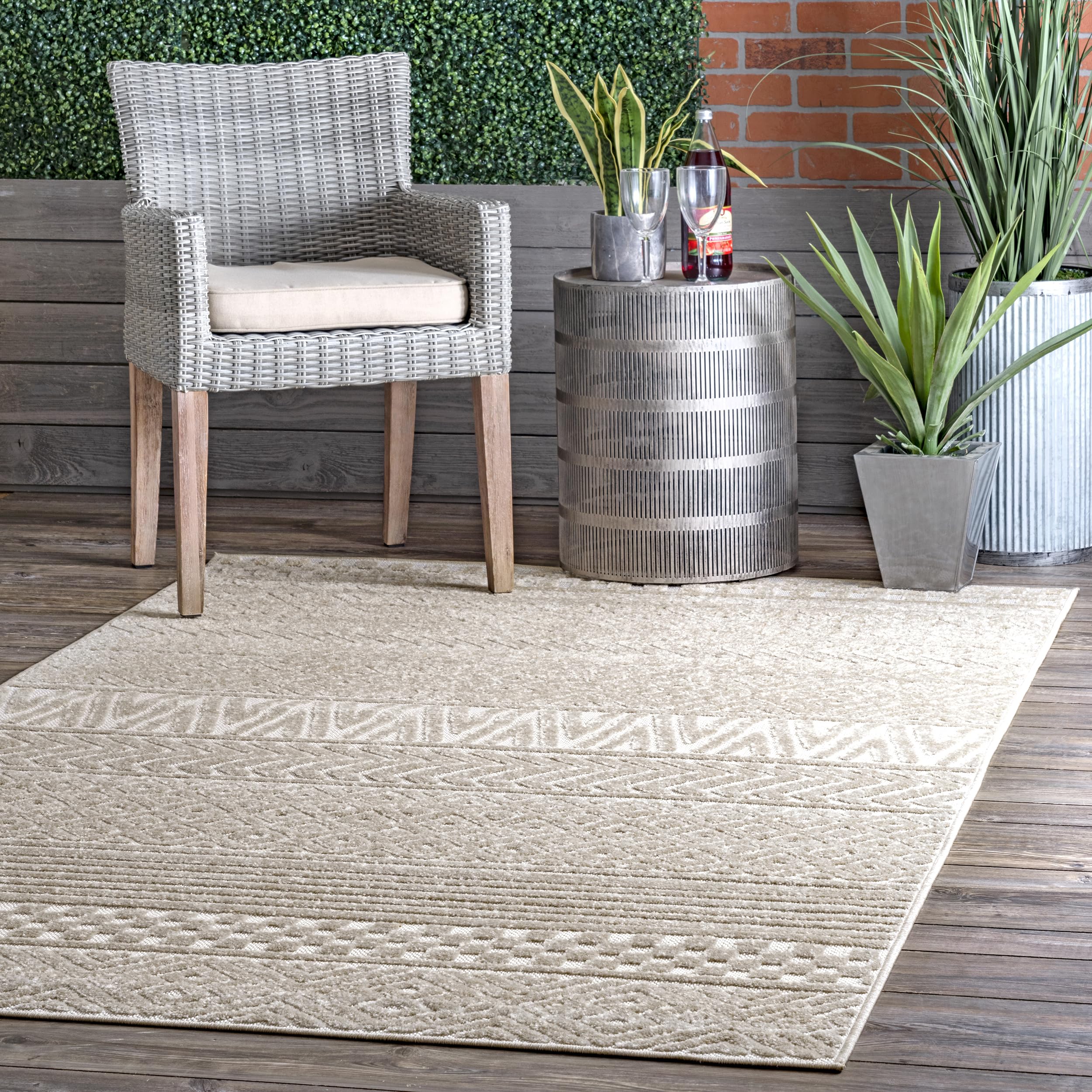 Nuloom Kamryn Textured Tribal Indoor/Outdoor Area Rug, 8X10, Beige