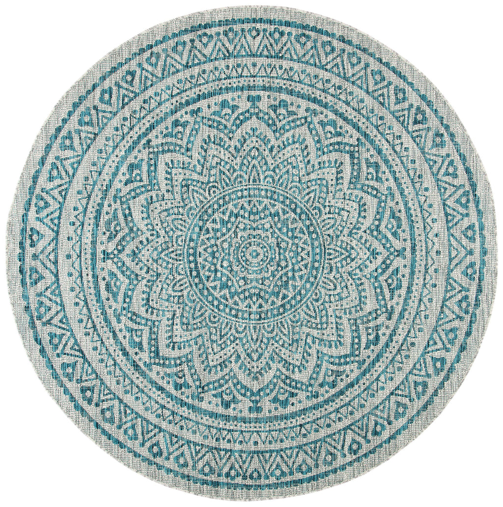 Safavieh Courtyard Collection 80.4' X 80.4' Grey / Teal Cy8734 Indoor-Outdoor Waterproof Easy-Cleaning Patio Backyard Mudroom Area-Rug