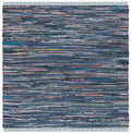 SAFAVIEH Rag Rug Collection 6 Square Ink / Multi RAR121C Handmade Boho Stripe Cotton Area Rug