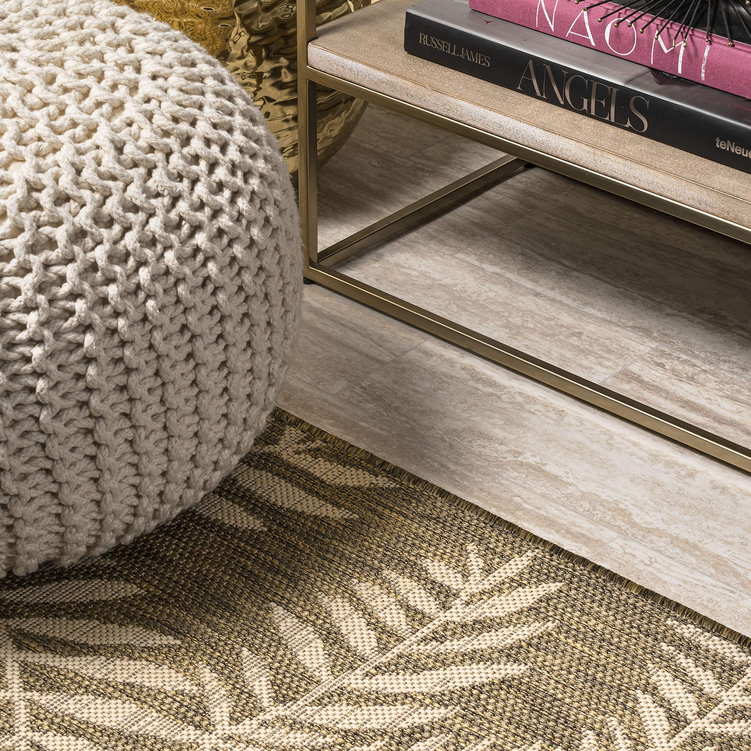 Jonathan Y Smb119A-210 Nevis Palm Frond Indoor Outdoor Area Rug Coastal Floral Easy Cleaning Bedroom Kitchen Backyard Patio Non Shedding, 2 X 10, Brown/Beige