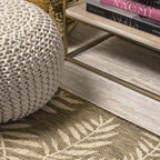 Jonathan Y Smb119A-5R Nevis Palm Frond Indoor Outdoor Area-Rug Coastal Floral Easy-Cleaning Bedroom Kitchen Backyard Patio Non Shedding, 5' Round, Brown/Beige