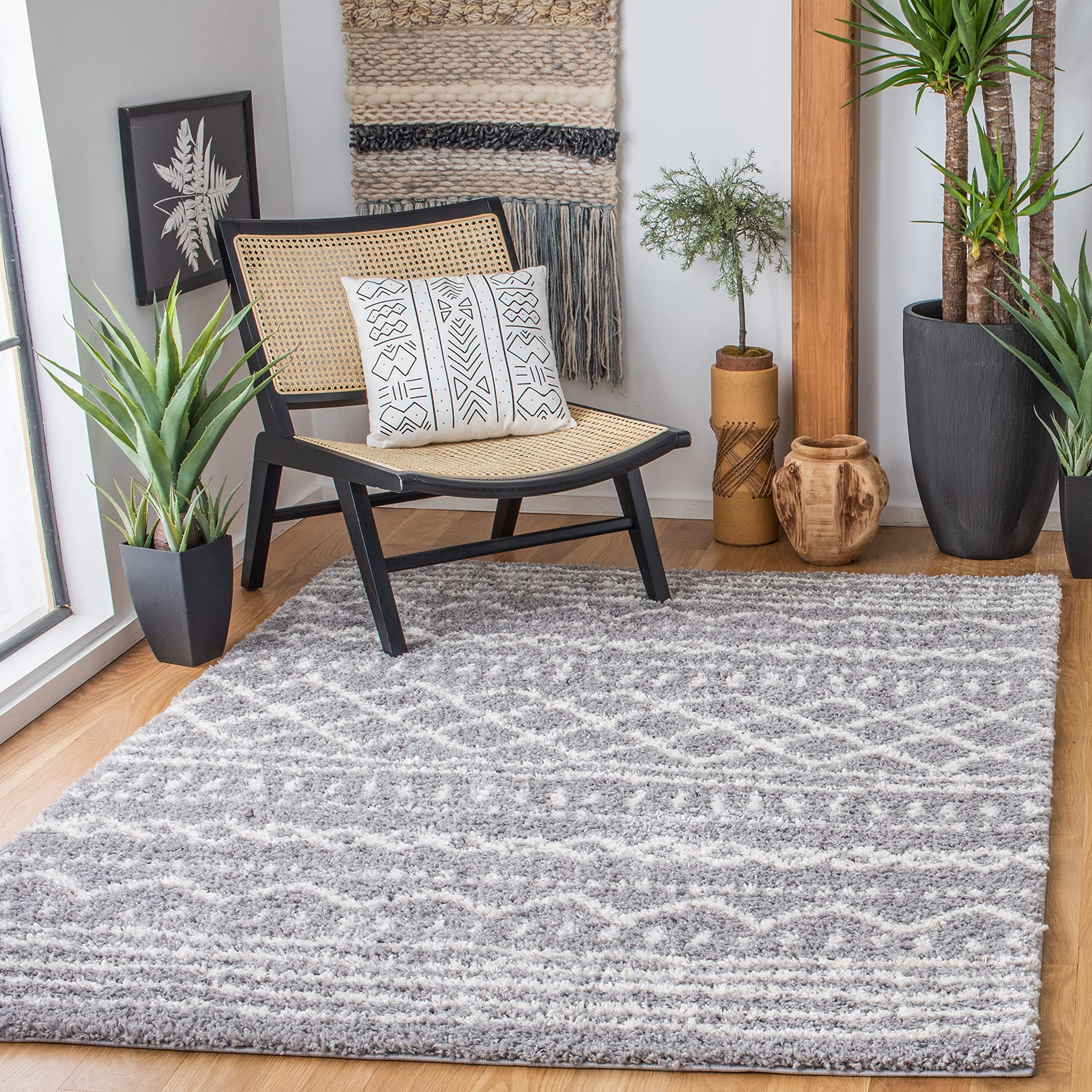 SAFAVIEH Arizona Shag Collection 8 Square Ivory/Beige ASG741G Moroccan Non-Shedding 1.6-inch Thick Area Rug