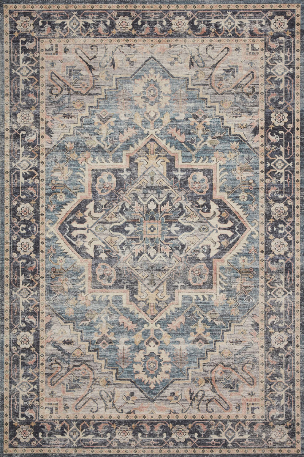 Loloi Ii Hathaway Collection Hth-01 Navy / Multi 2'-6'' X 7'-6'', .25'' Thick, Runner Rug, Soft, Durable, Printed, Modern, Low P