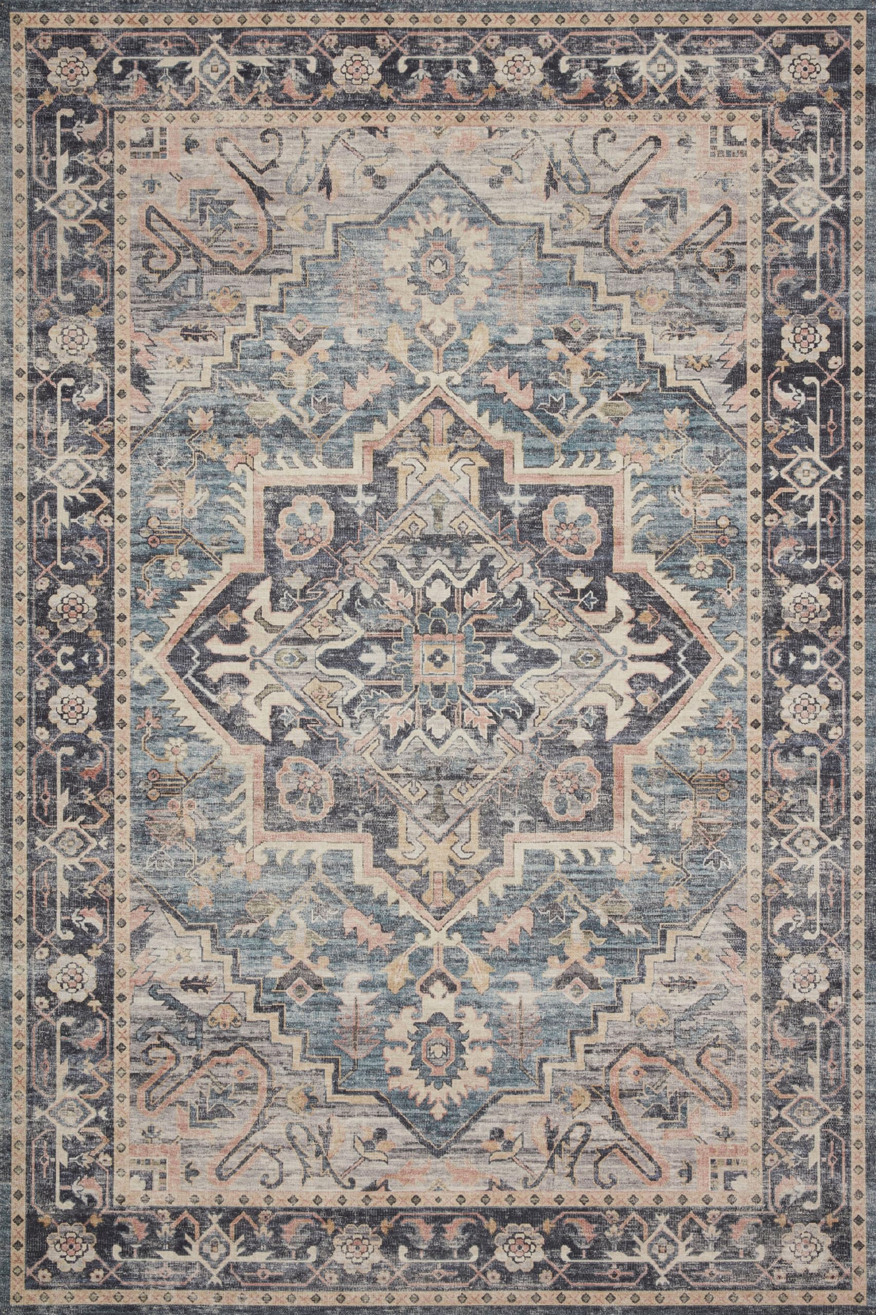 Loloi Ii Hathaway Collection Hth-01 Navy / Multi 2'-6'' X 7'-6'', .25'' Thick, Runner Rug, Soft, Durable, Printed, Modern, Low P