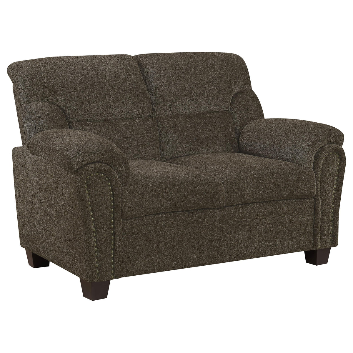 Coaster Home Furnishings Clementine Upholstered Loveseat with Nailhead Trim Brown