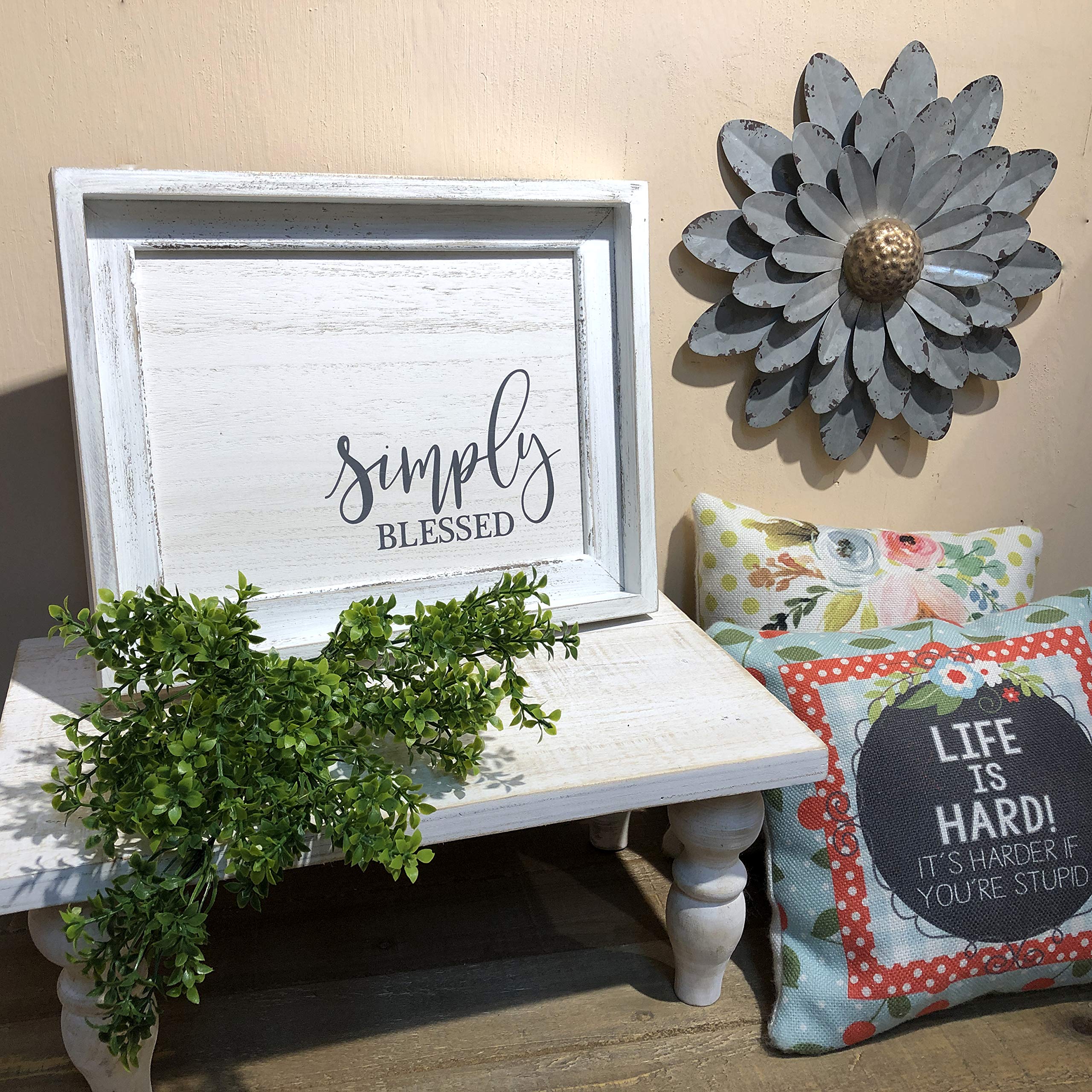 Parisloft Simply Blessed Wood Wall Framed Sign White Wood Wall Decor 12X10 Inch