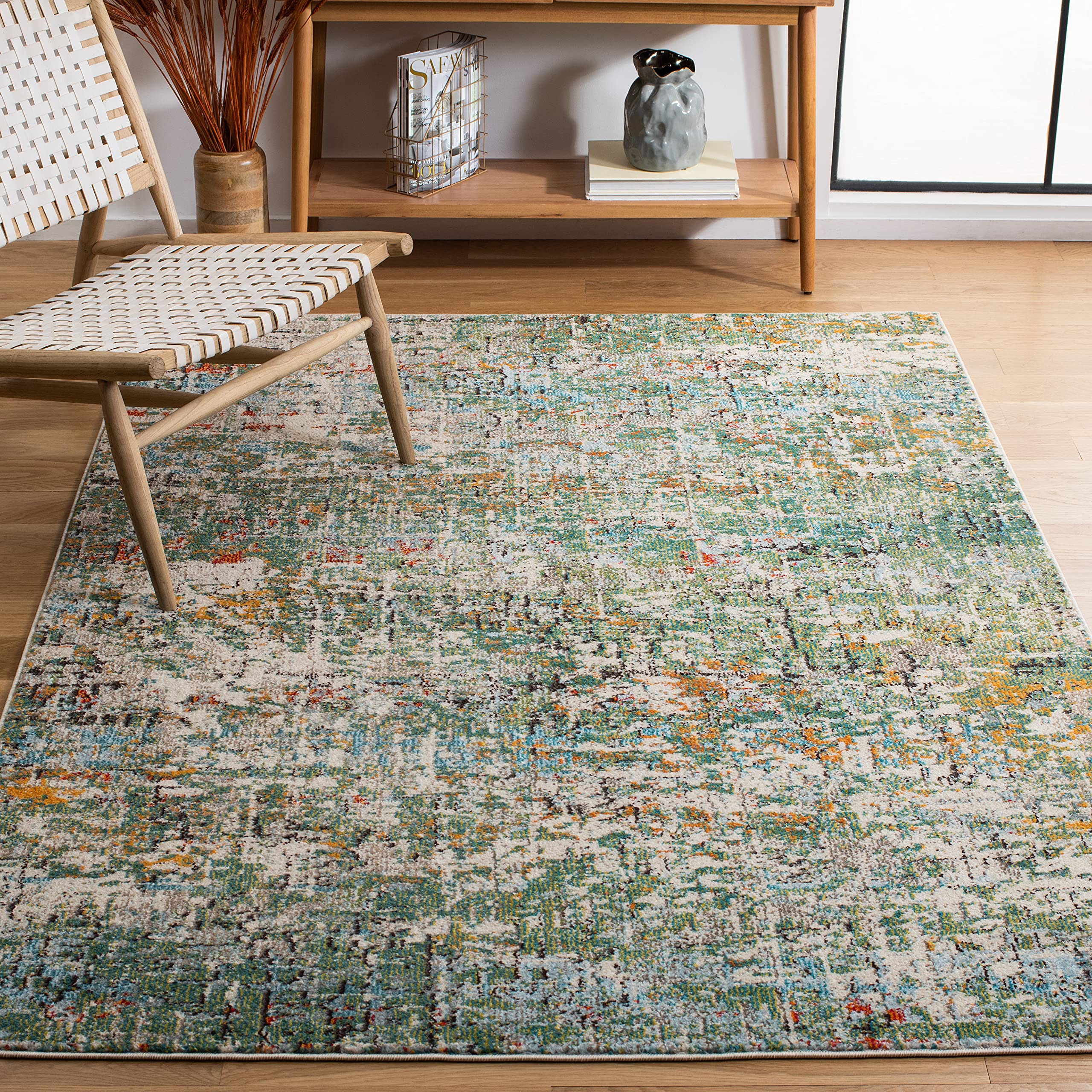 SAFAVIEH Madison Collection 3 Square Green / Turquoise MAD460Y Modern Abstract Non-Shedding Living Room Bedroom Accent Rug