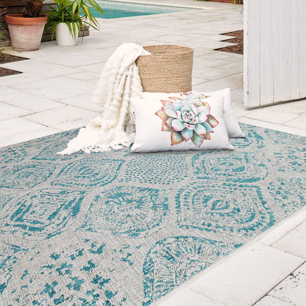 Fh Home Flat Woven Outdoor Rug - Waterproof, Easy To Clean, Stain Resistant - Premium Polypropylene Yarn - Distressed Farmhouse