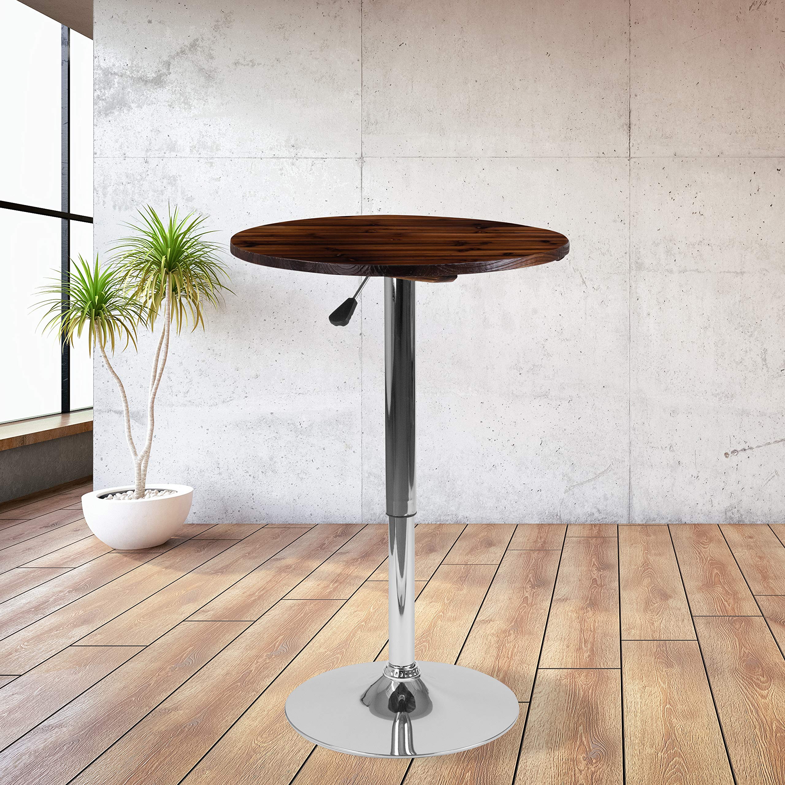 Flash Furniture Hills 23.5'' Round Adjustable Height Rustic Pine Wood Table (Adjustable Range 26.25'' - 35.5'')