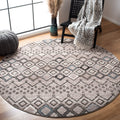 SAFAVIEH Amsterdam Collection 5'1'' Round Light Grey / Brown AMS108F Moroccan Boho Non-Shedding Dining Room Entryway Foyer Livin