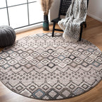 SAFAVIEH Amsterdam Collection 5'1'' Round Light Grey / Brown AMS108F Moroccan Boho Non-Shedding Dining Room Entryway Foyer Livin