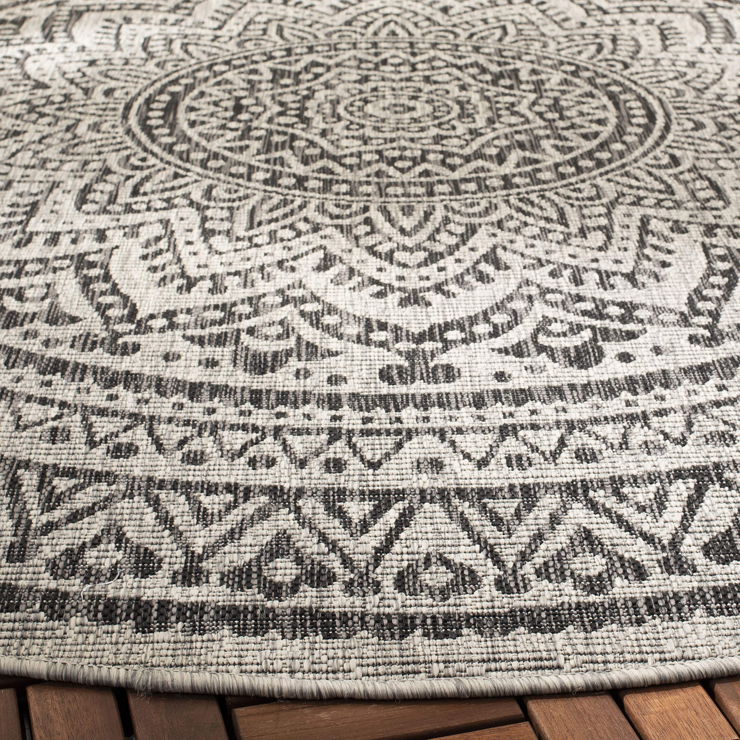 Safavieh Courtyard Collection Area Rug - 3' Round, Light Grey & Black, Non-Shedding & Easy Care, Indoor/Outdoor & Washable-Ideal For Patio, Backyard, Mudroom (Cy8734-37612)