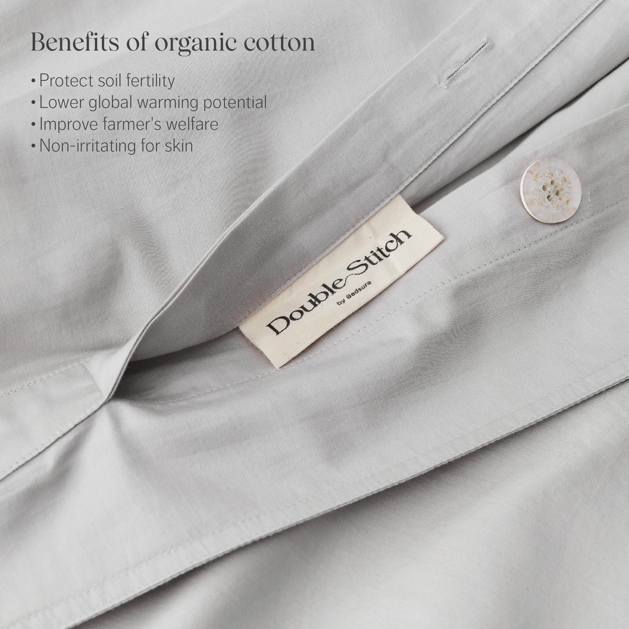 Double Stitch By Bedsure 100% Organic Cotton Duvet Cover Set Queen- 300 Tc Sateen Weave, Gots Certified Long Staple Cotton, Soft