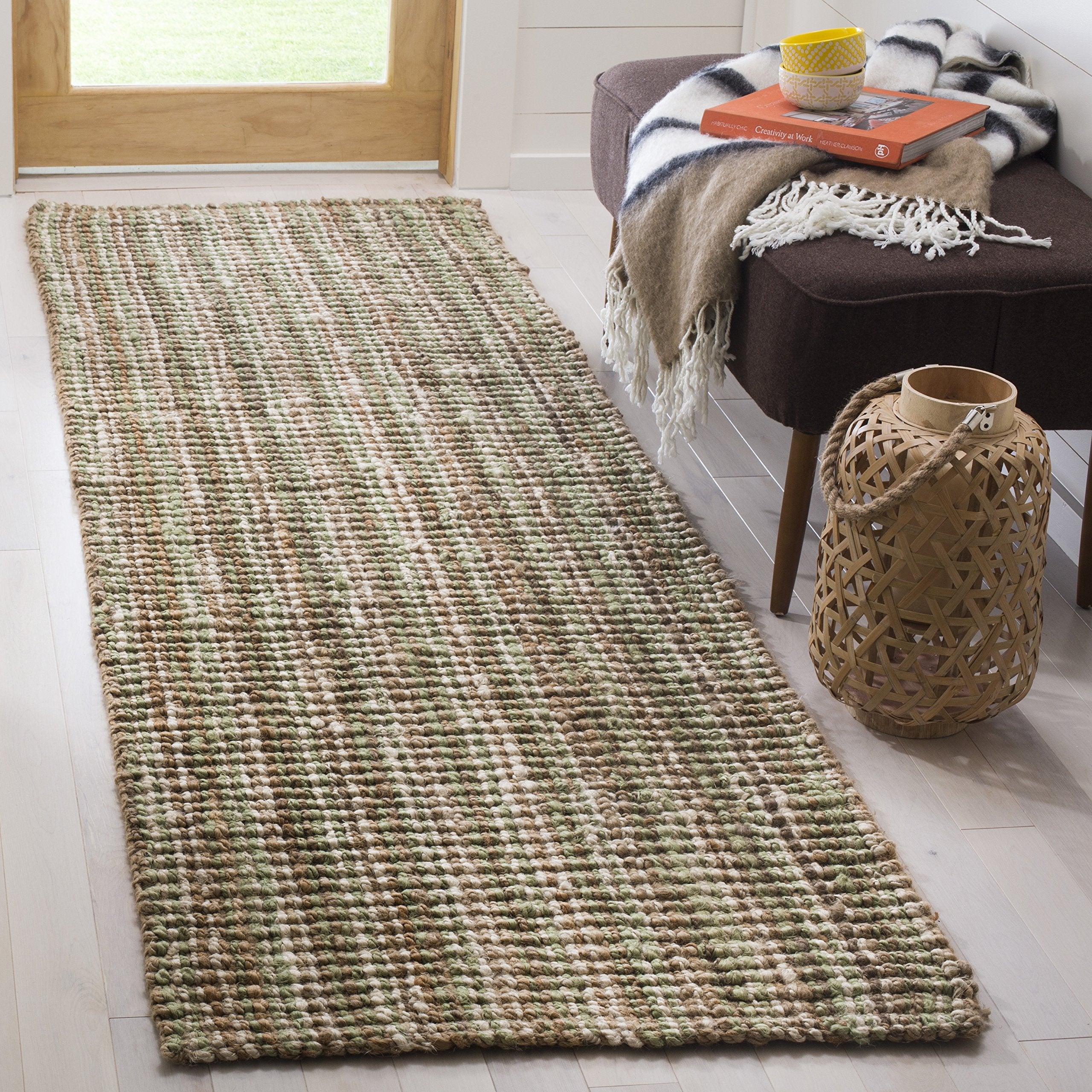 SAFAVIEH Natural Fiber Collection Runner Rug - 26 x 14, Sage & Natural, Handmade Chunky Textured Jute 0.75-inch Thick, Ideal f