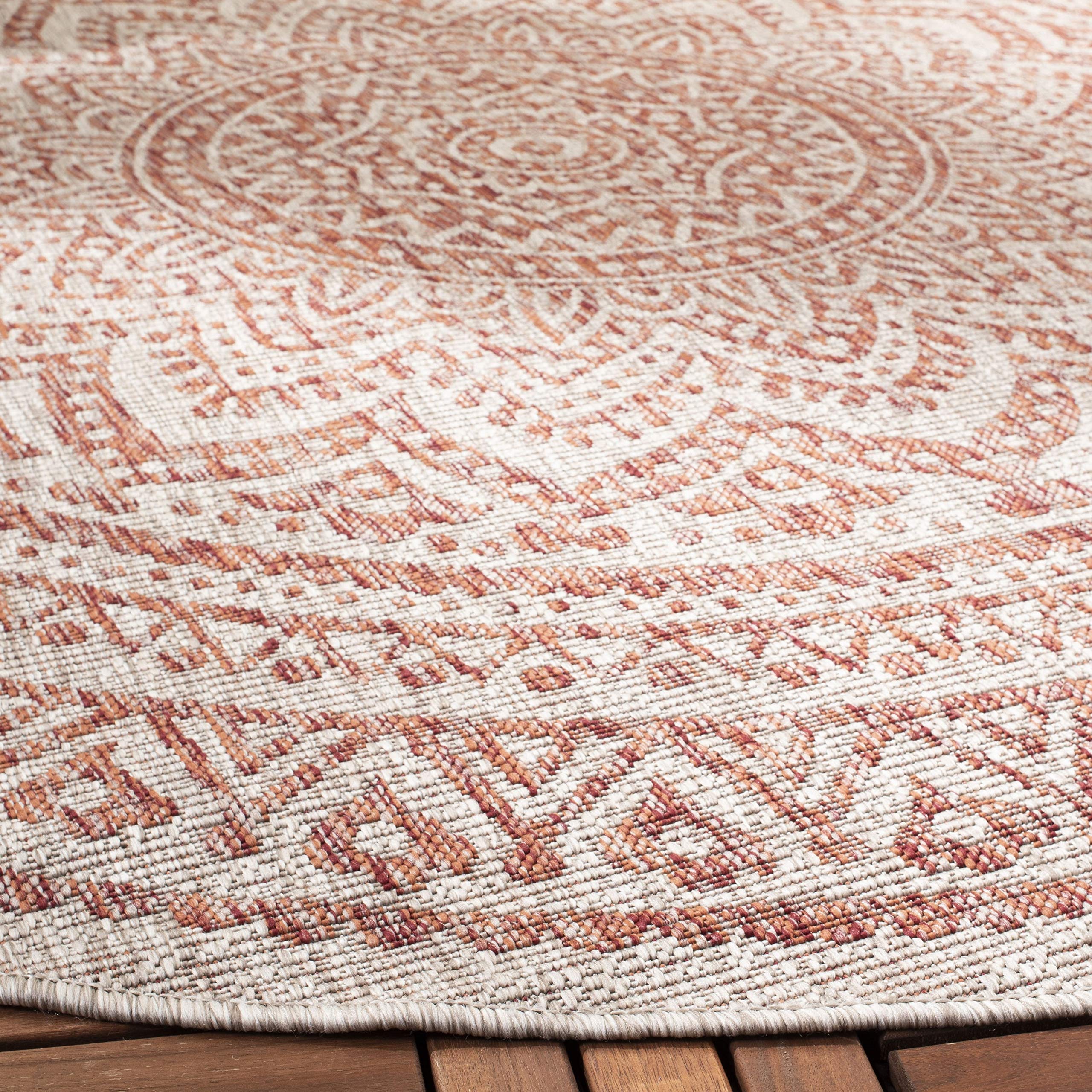 Safavieh Courtyard Collection 9' Round Light Beige/Terracotta Cy8734 Indoor/ Outdoor Waterproof Easy Cleaning Patio Backyard Mudroom Area Rug