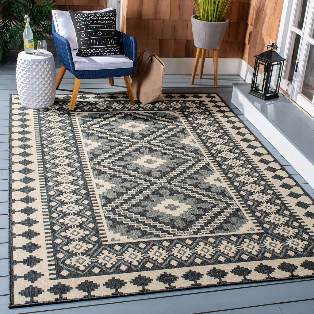 Safavieh Veranda Collection Area Rug - 8' X 11', Ivory & Grey, Boho Design, Non-Shedding & Easy Care, Indoor/Outdoor & Washable-